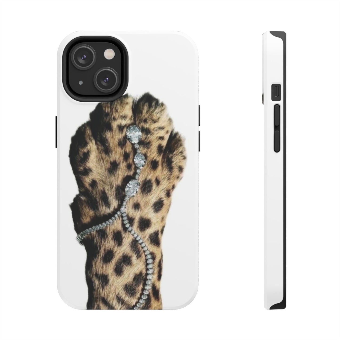 Stylish Leopard Print Tough Phone Case with Diamond Accessories