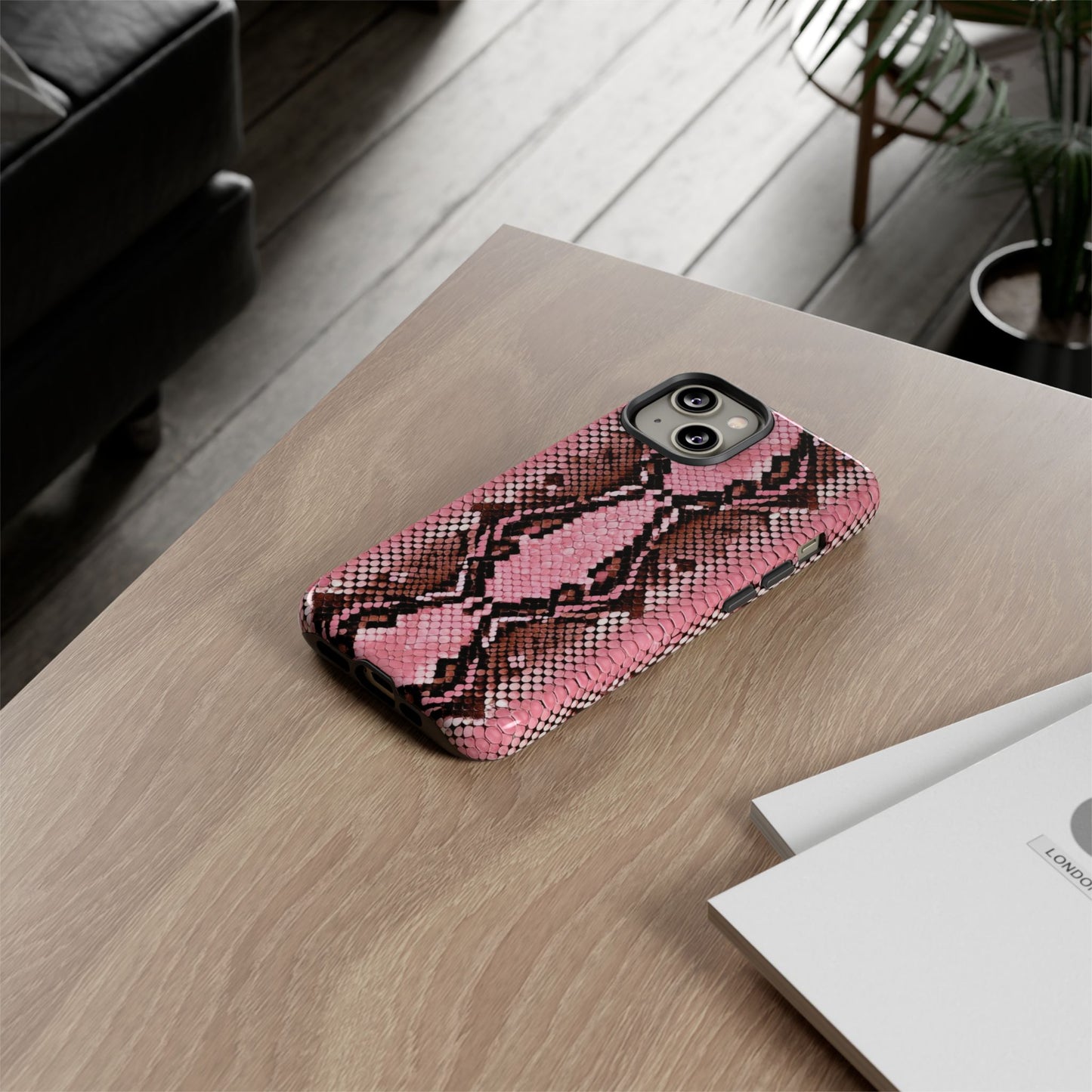 Pink Snake Skin Tough Phone Case — Protective Stylish iPhone Cover