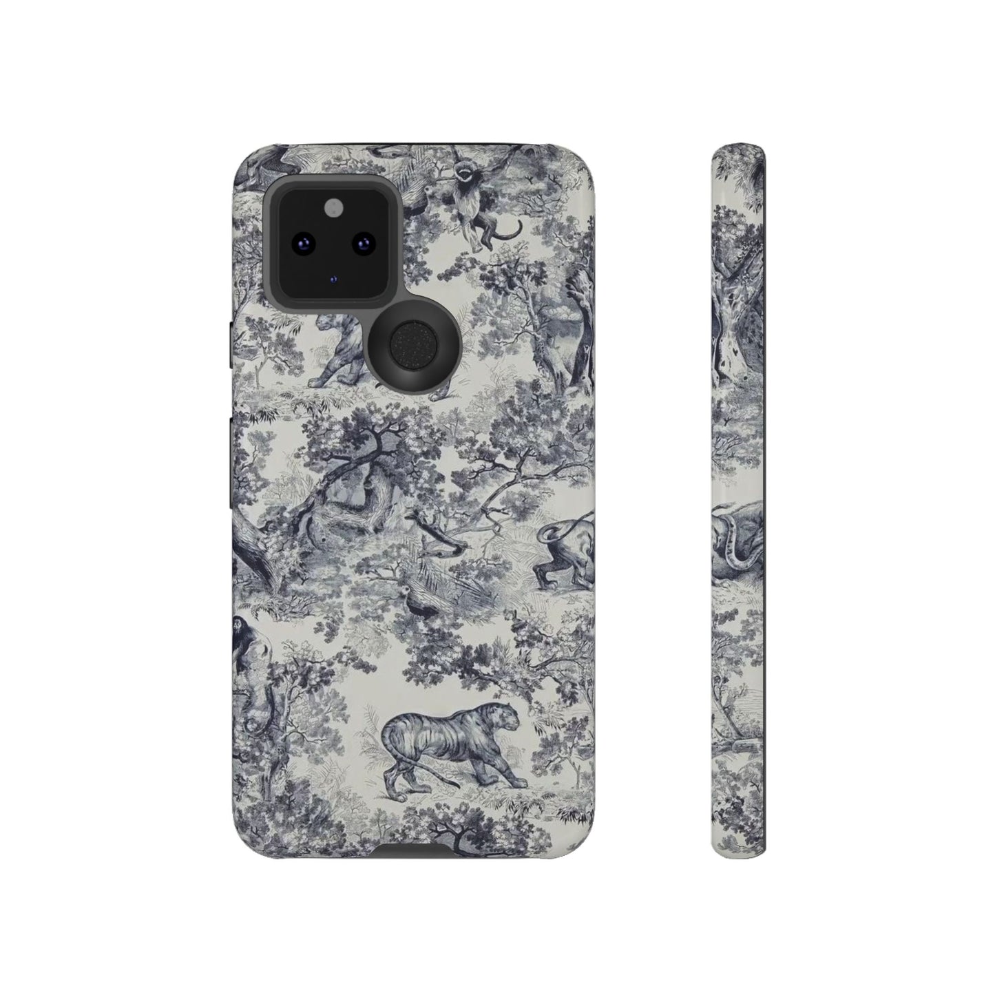 Toile Safari Phone Case — Vintage Tiger & Jungle Pattern Protective Tough Case