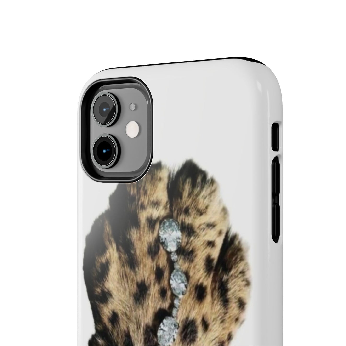 Stylish Leopard Print Tough Phone Case with Diamond Accessories