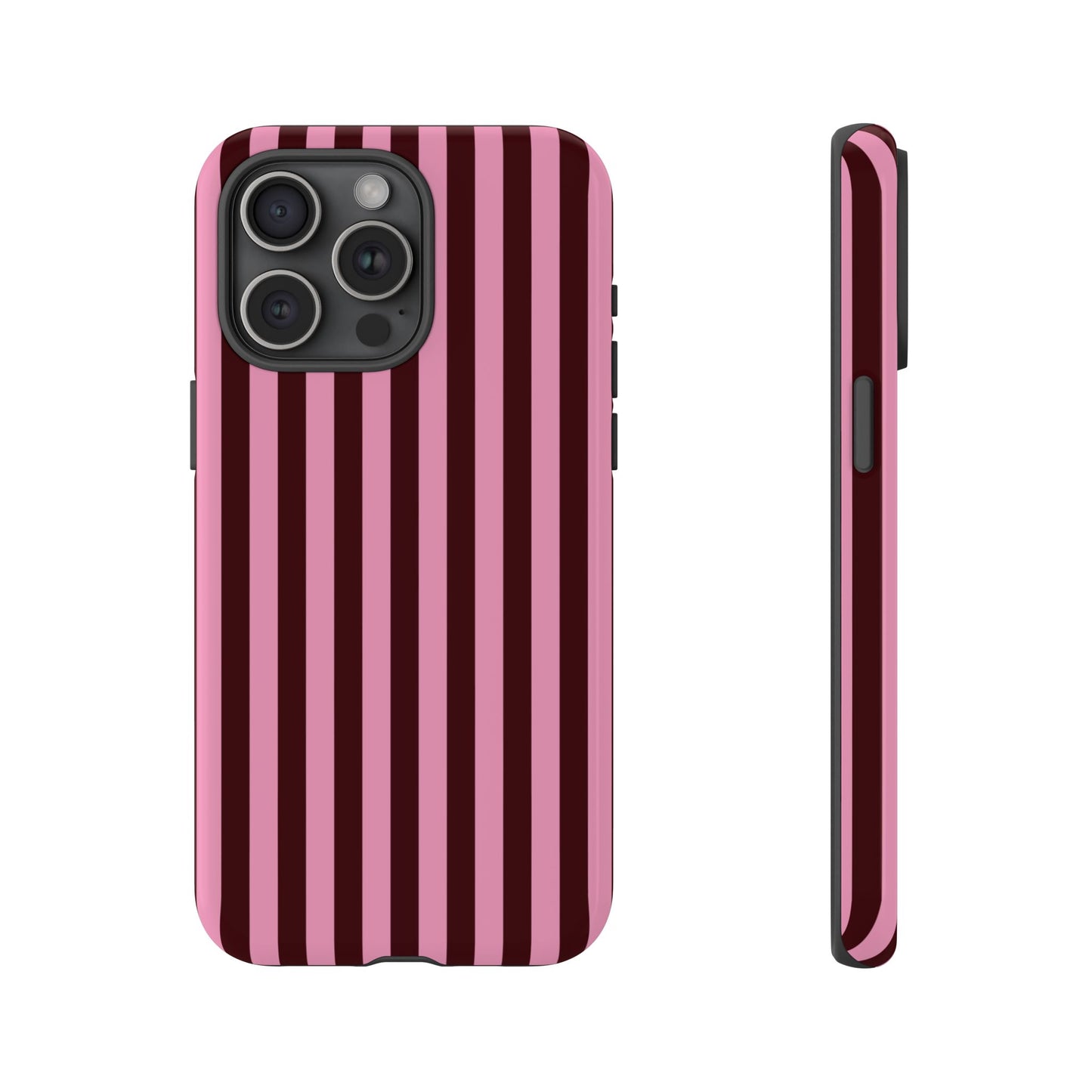 Striped Pink & Burgundy Tough Phone Case — Durable Vertical Stripe Protection