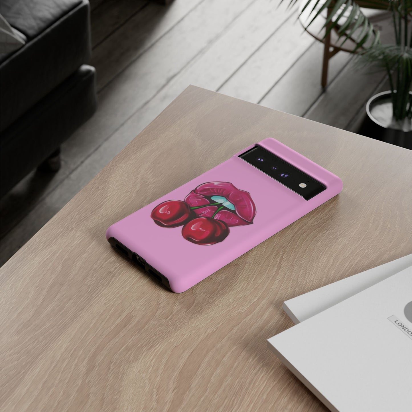 Stylish Phone Case with Cherry Kiss Design, Cute Gift for Her, Trendy Mobile Accessory, Perfect for Birthdays, Valentine's Day, Everyday Use