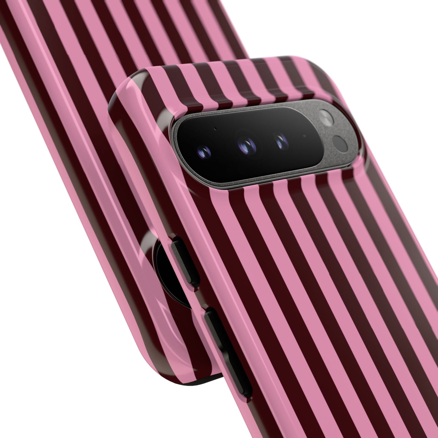 Striped Pink & Burgundy Tough Phone Case — Durable Vertical Stripe Protection