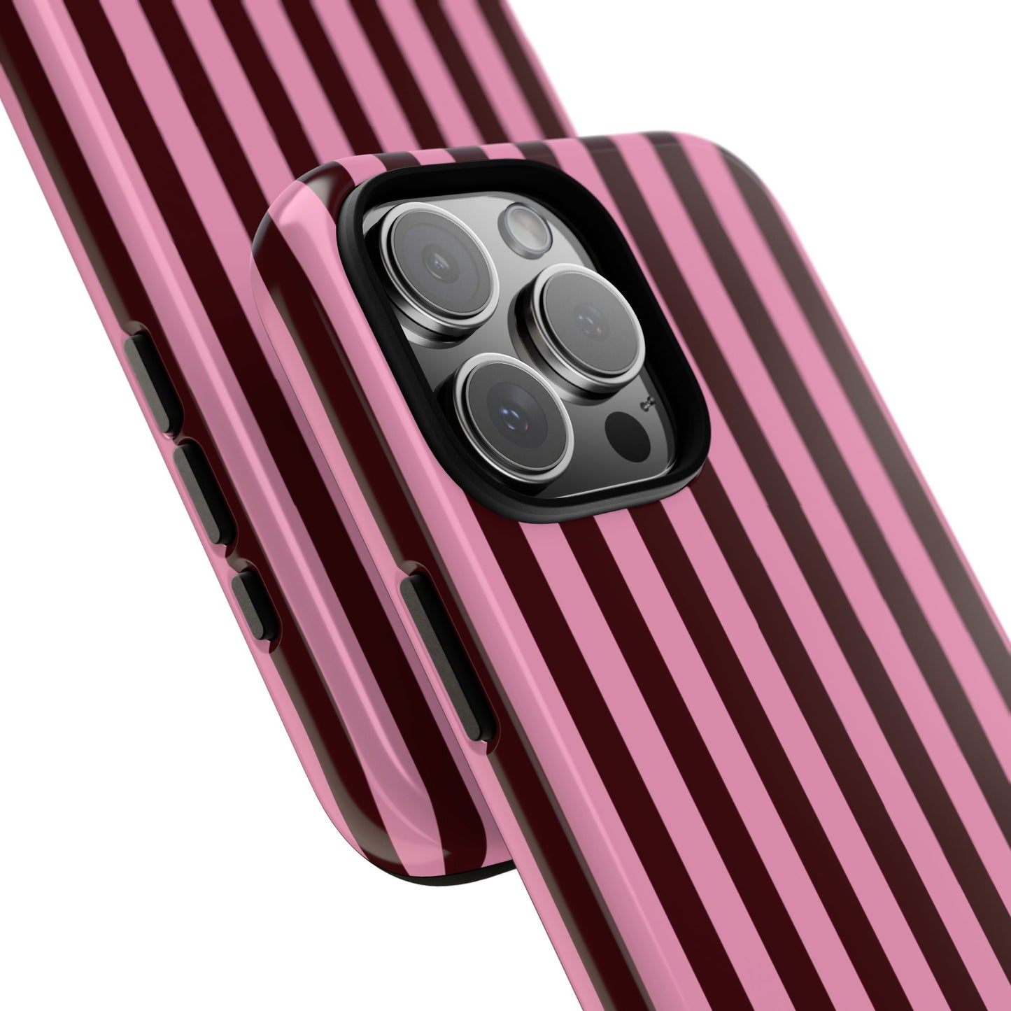 Striped Pink & Burgundy Tough Phone Case — Durable Vertical Stripe Protection
