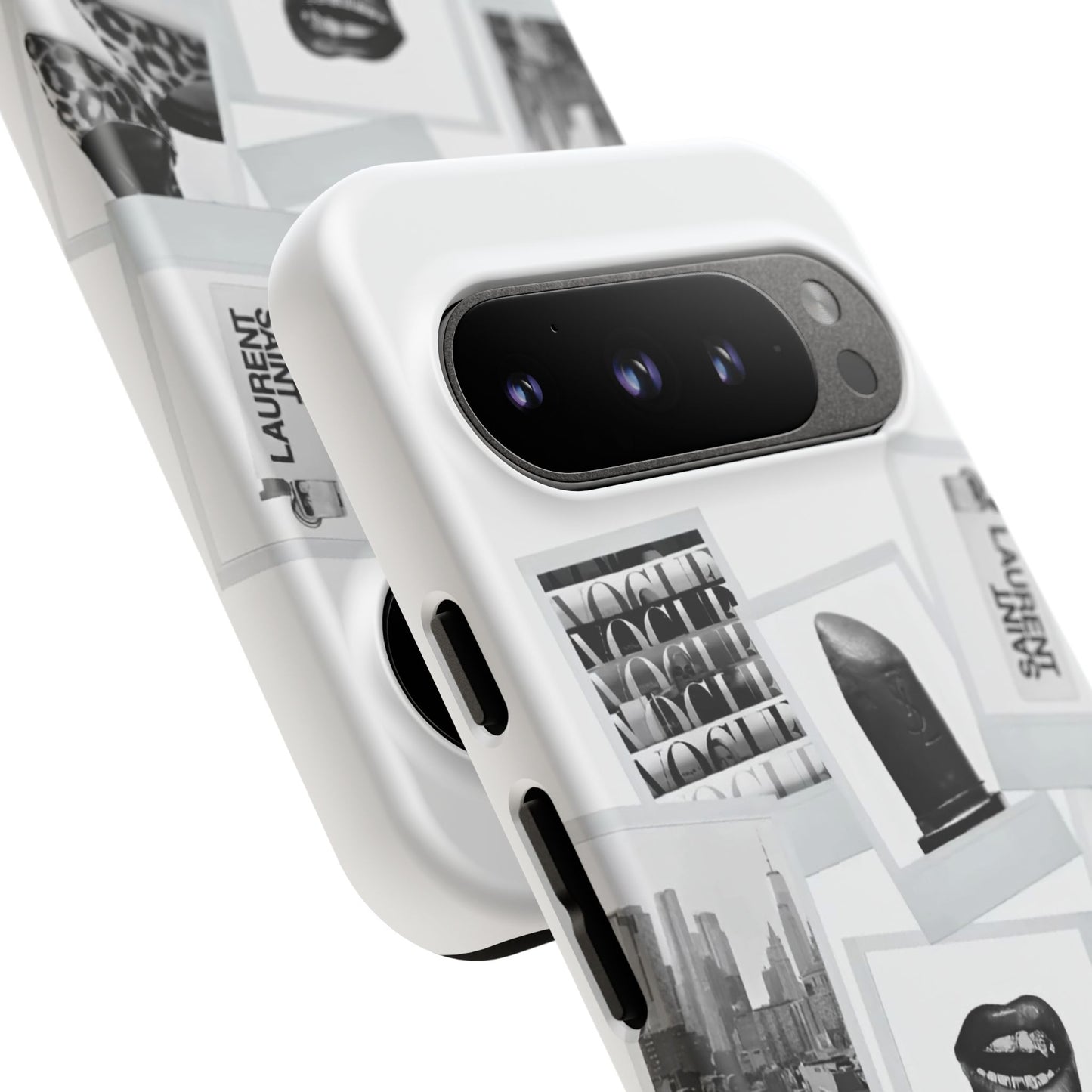 Phone Case — Black & White Polaroid Collage (City, Fashion, Lipstick)