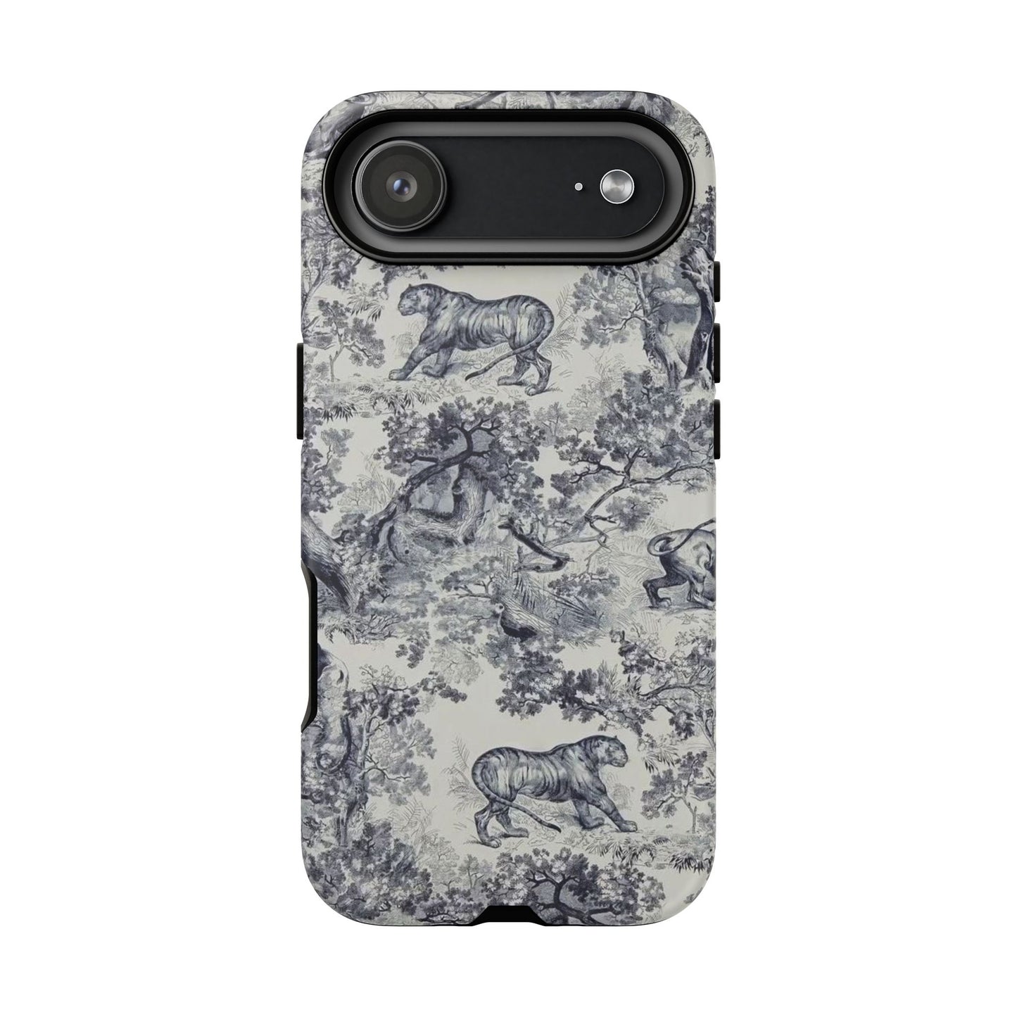 Toile Safari Phone Case — Vintage Tiger & Jungle Pattern Protective Tough Case