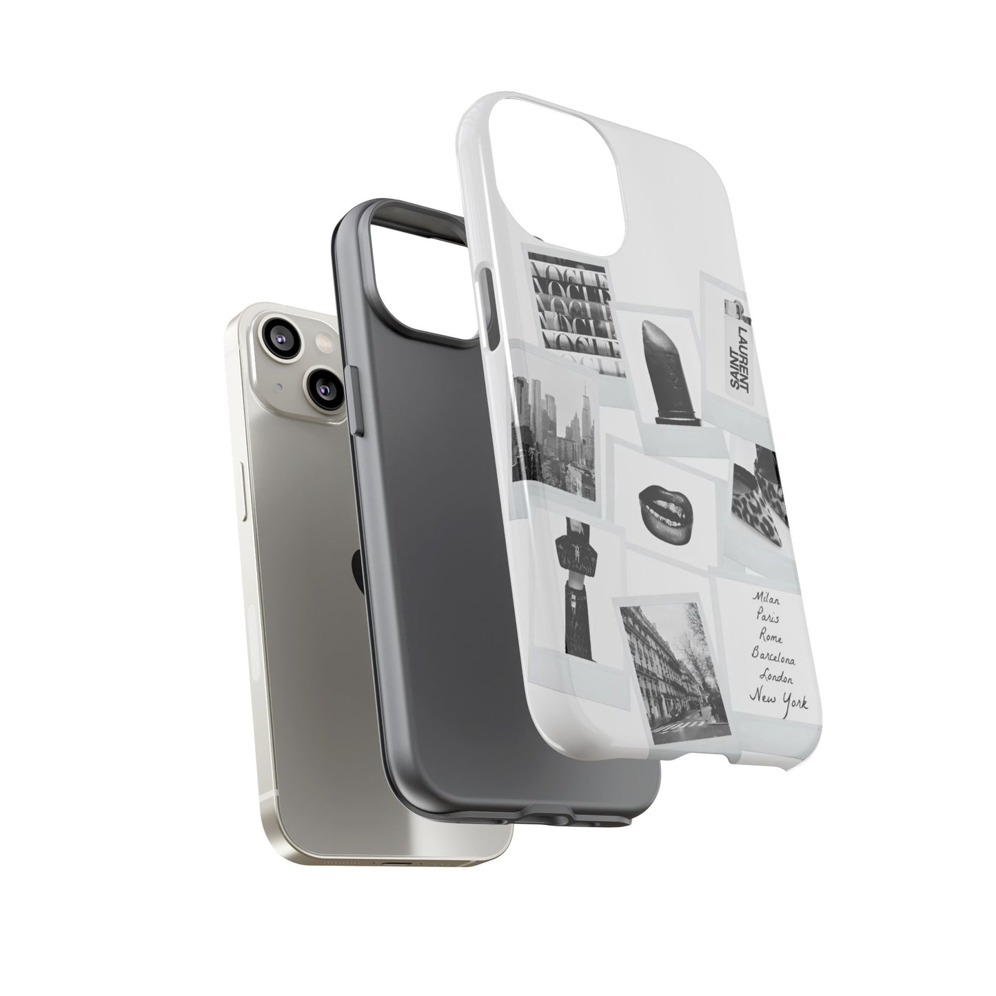 Phone Case — Black & White Polaroid Collage (City, Fashion, Lipstick)