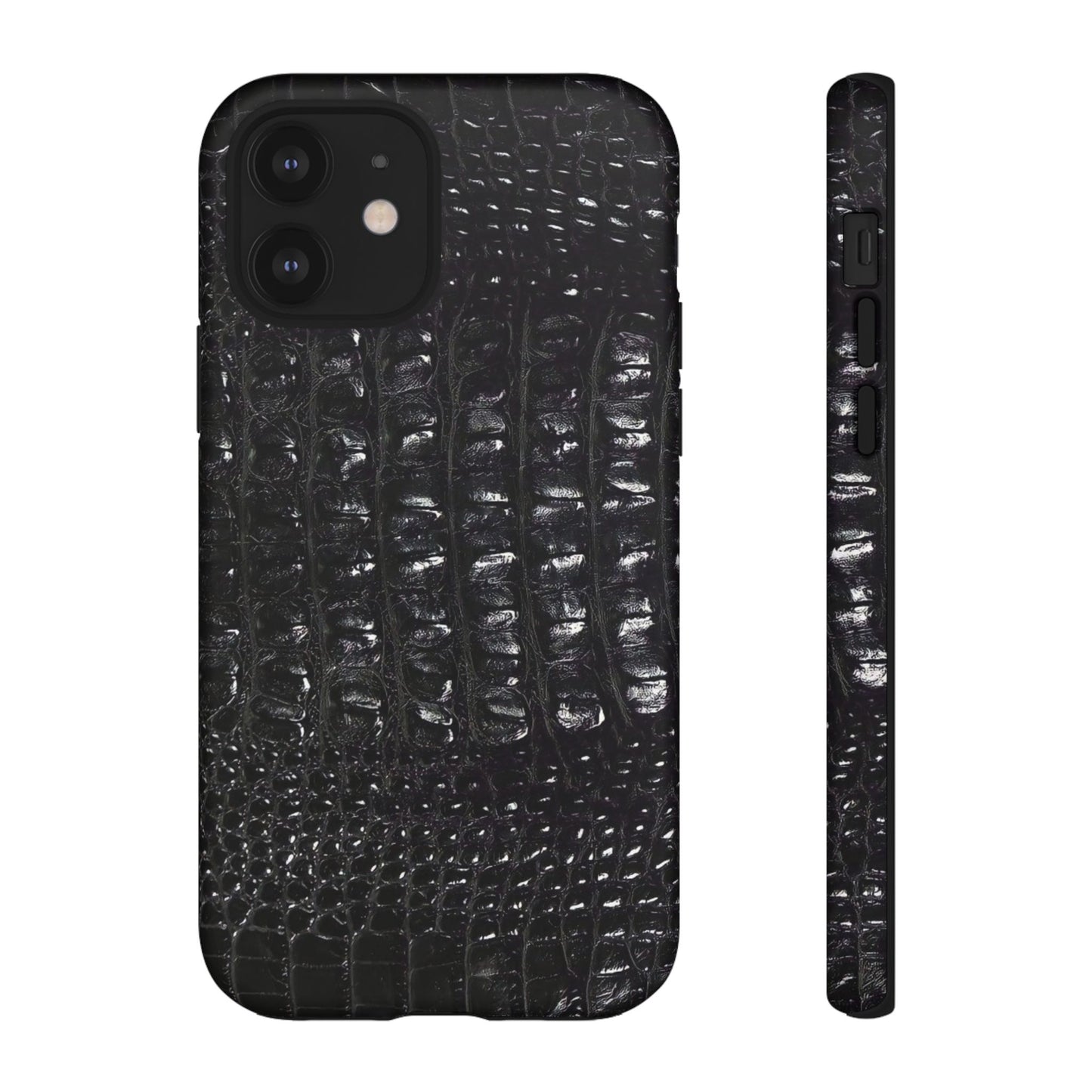 Black Croc Texture Tough Phone Case — Rugged Protective iPhone Cover