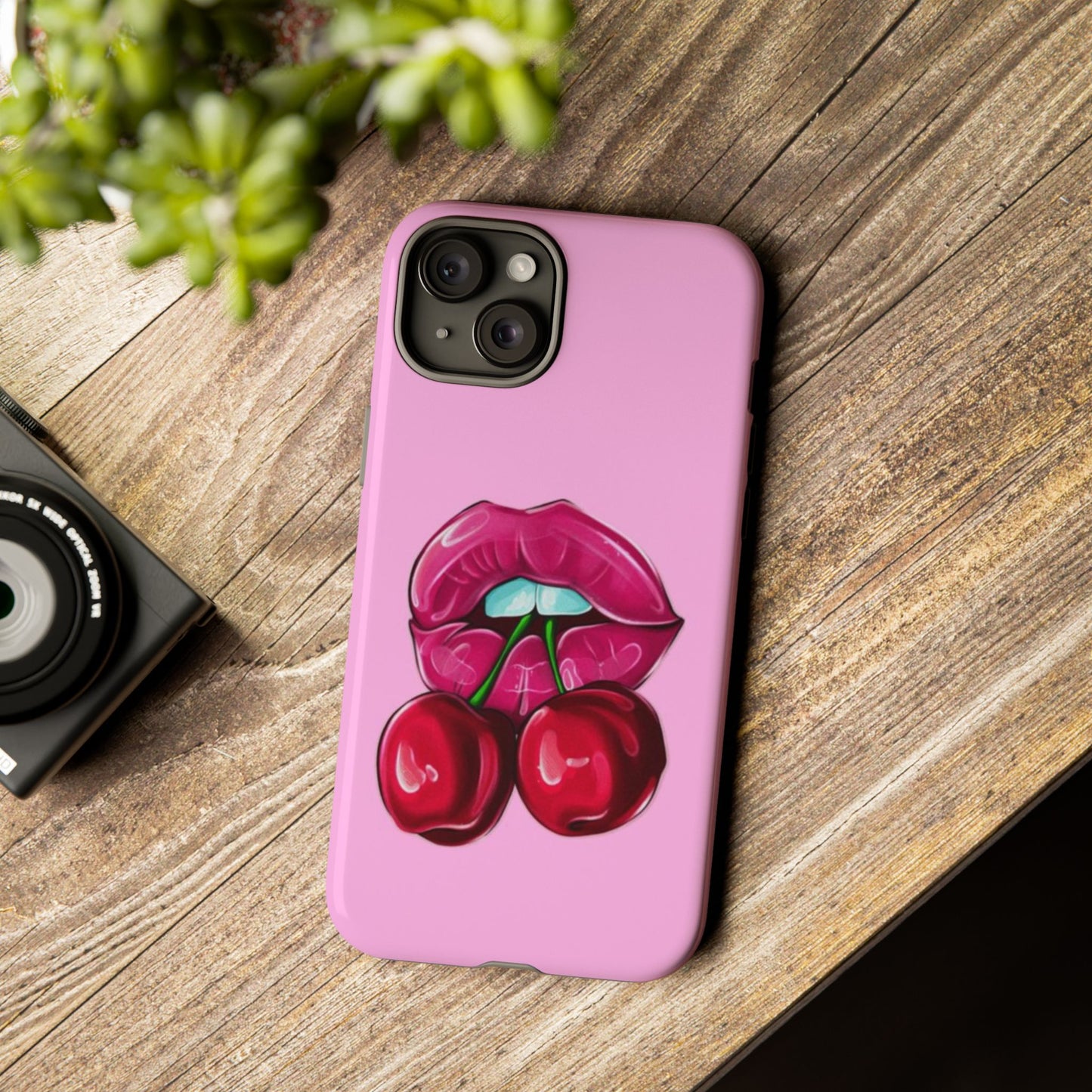 Stylish Phone Case with Cherry Kiss Design, Cute Gift for Her, Trendy Mobile Accessory, Perfect for Birthdays, Valentine's Day, Everyday Use