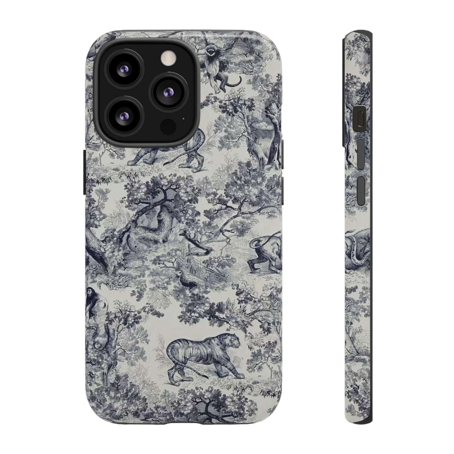 Toile Safari Phone Case — Vintage Tiger & Jungle Pattern Protective Tough Case