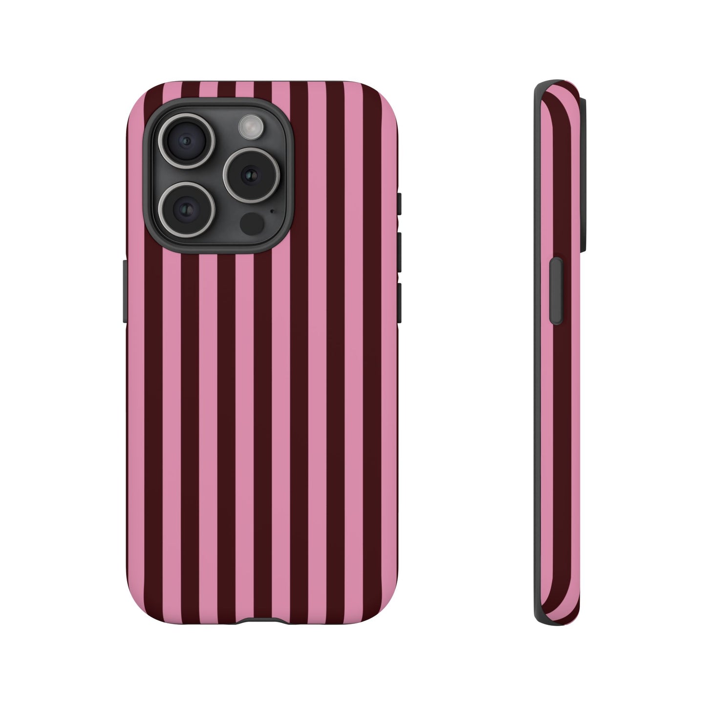 Striped Pink & Burgundy Tough Phone Case — Durable Vertical Stripe Protection