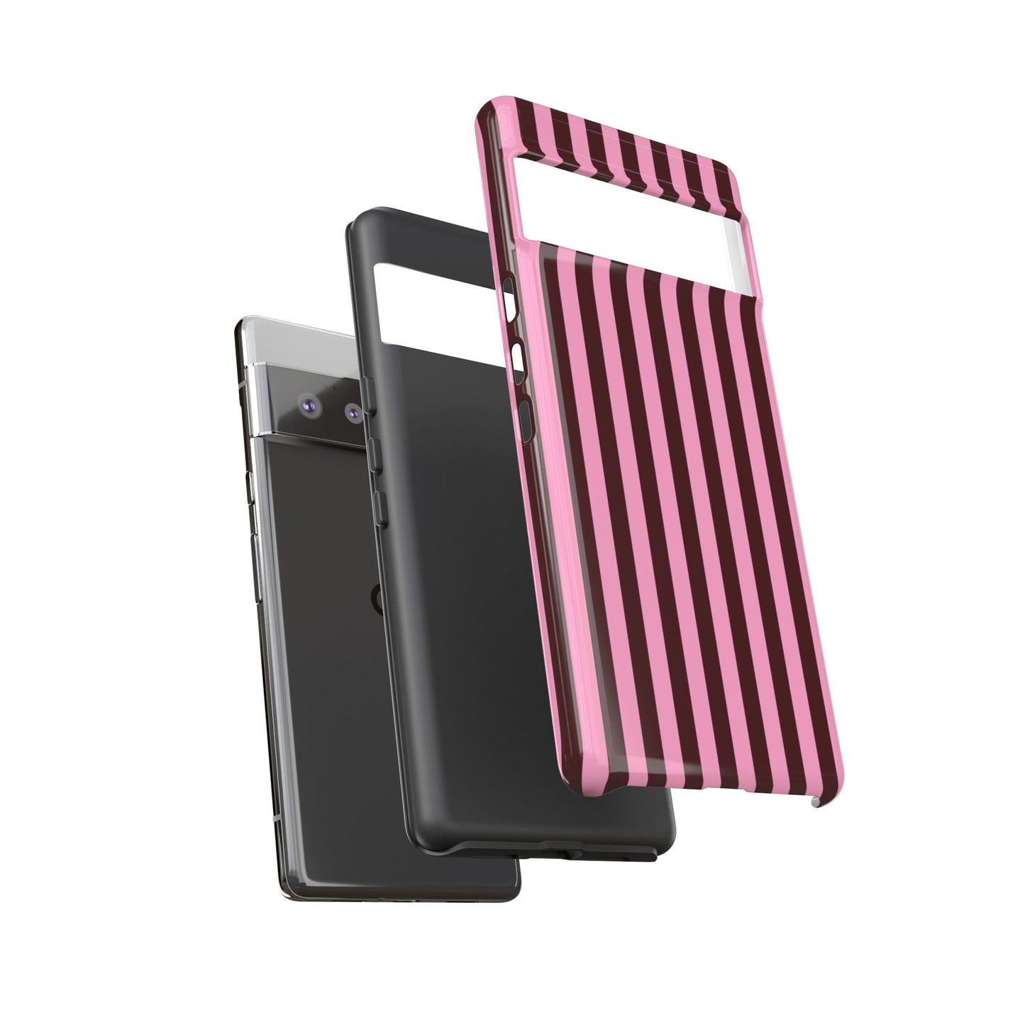 Striped Pink & Burgundy Tough Phone Case — Durable Vertical Stripe Protection