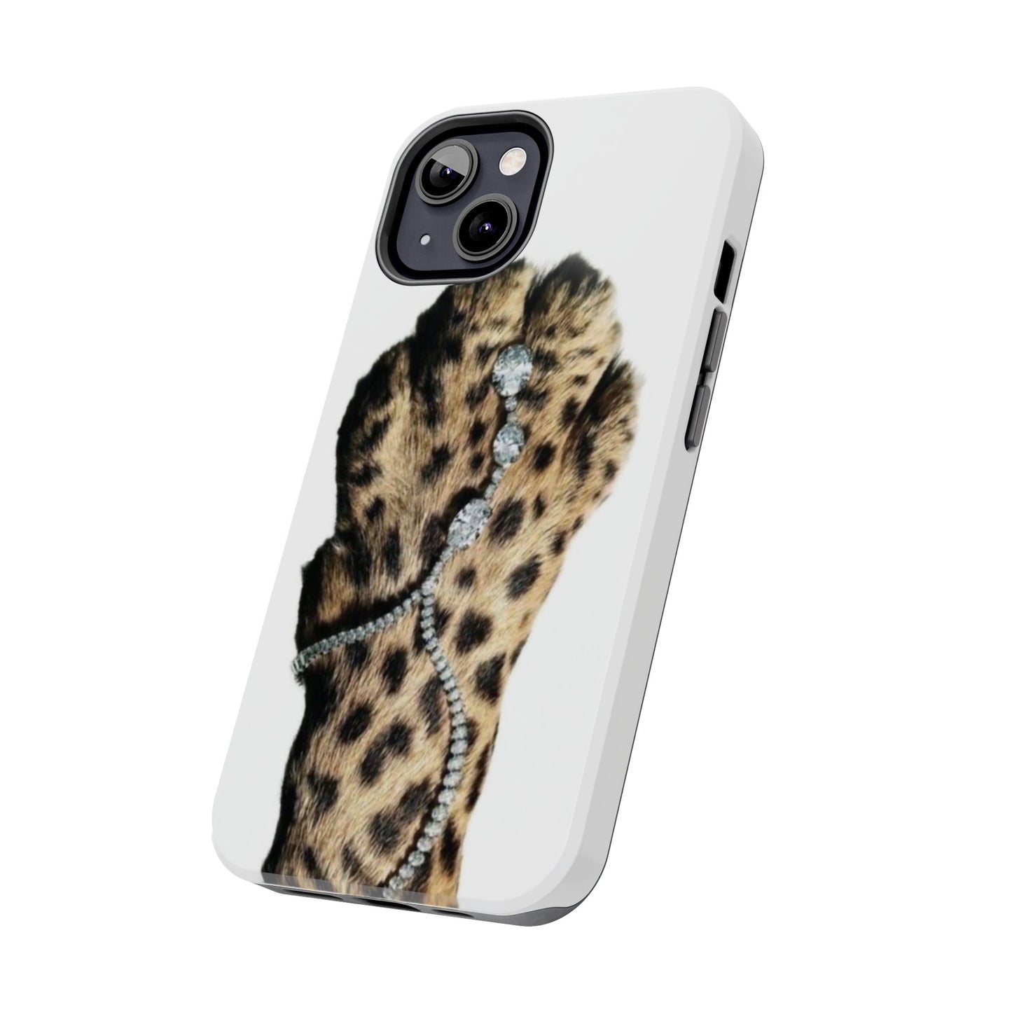 Stylish Leopard Print Tough Phone Case with Diamond Accessories