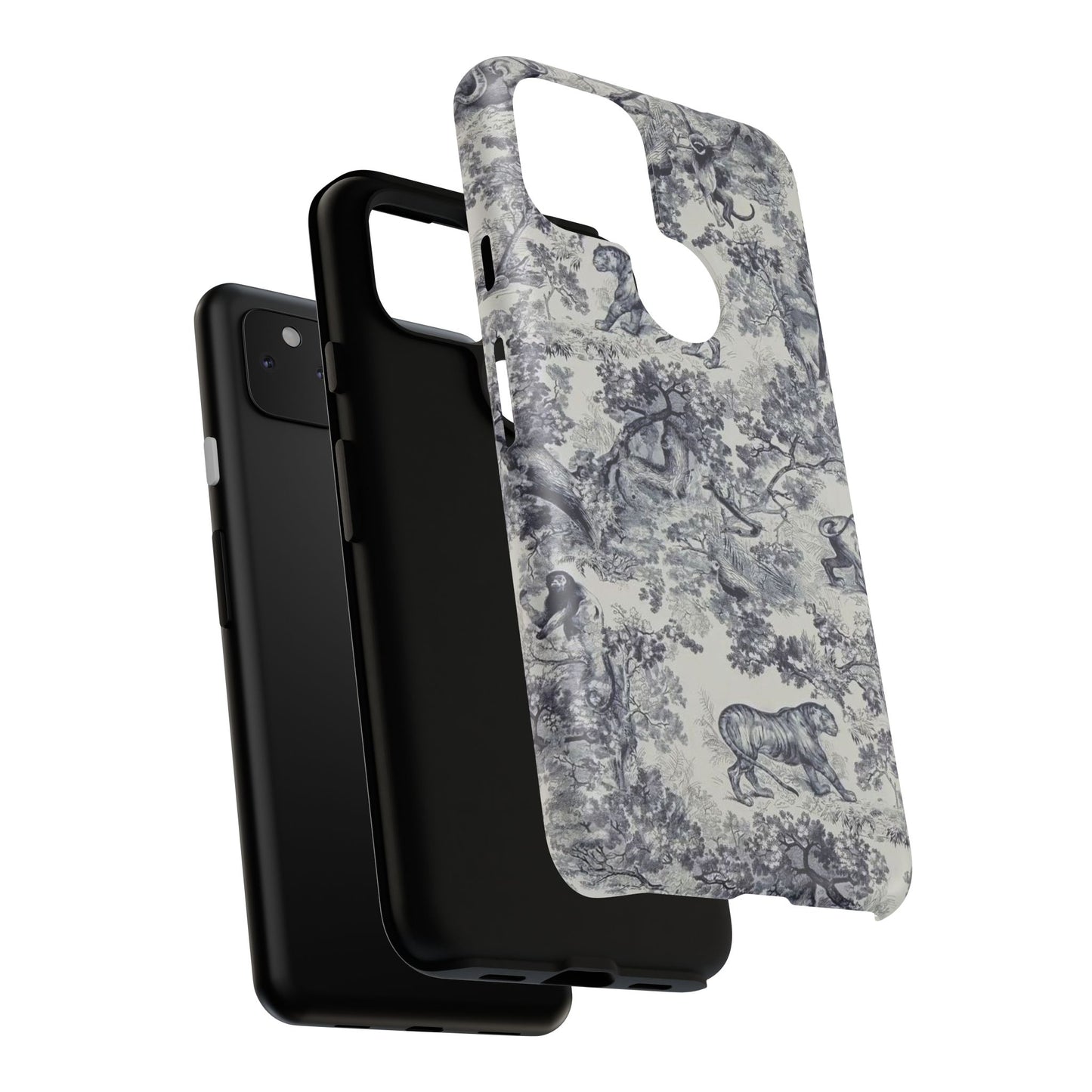 Toile Safari Phone Case — Vintage Tiger & Jungle Pattern Protective Tough Case