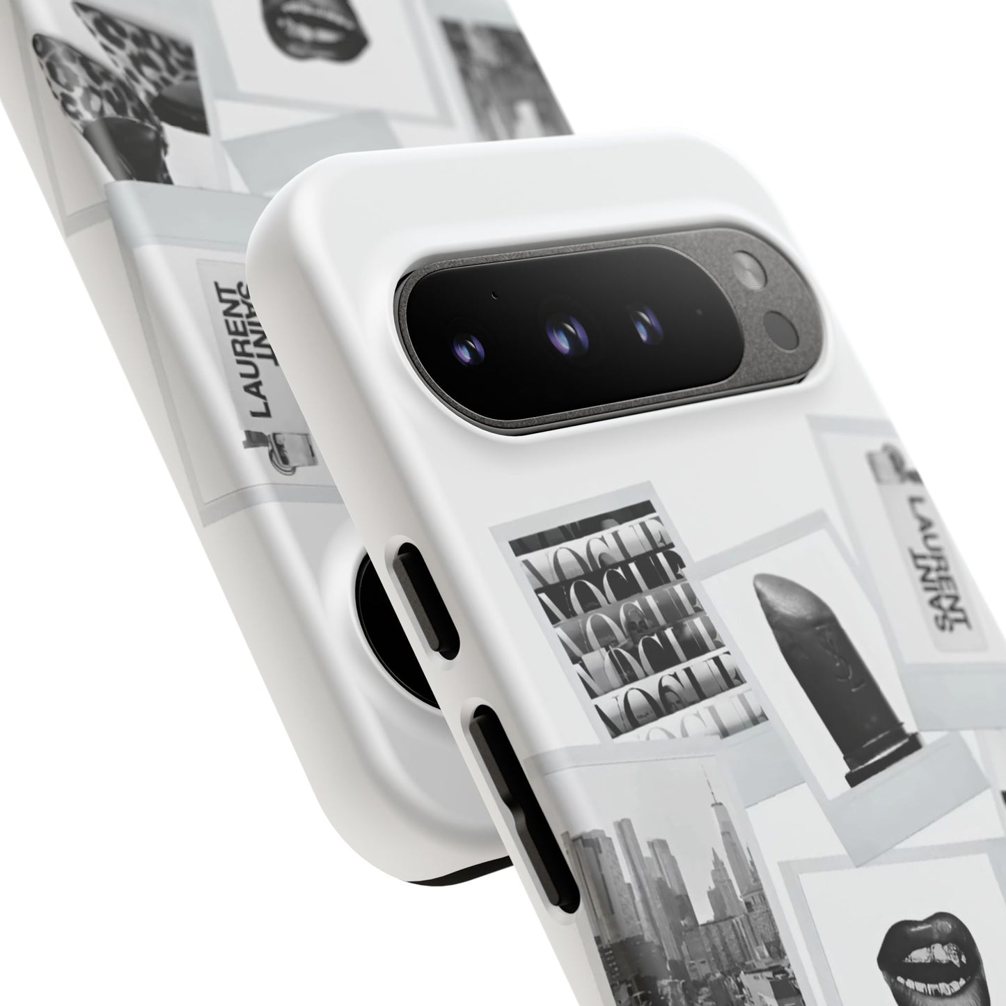 Phone Case — Black & White Polaroid Collage (City, Fashion, Lipstick)