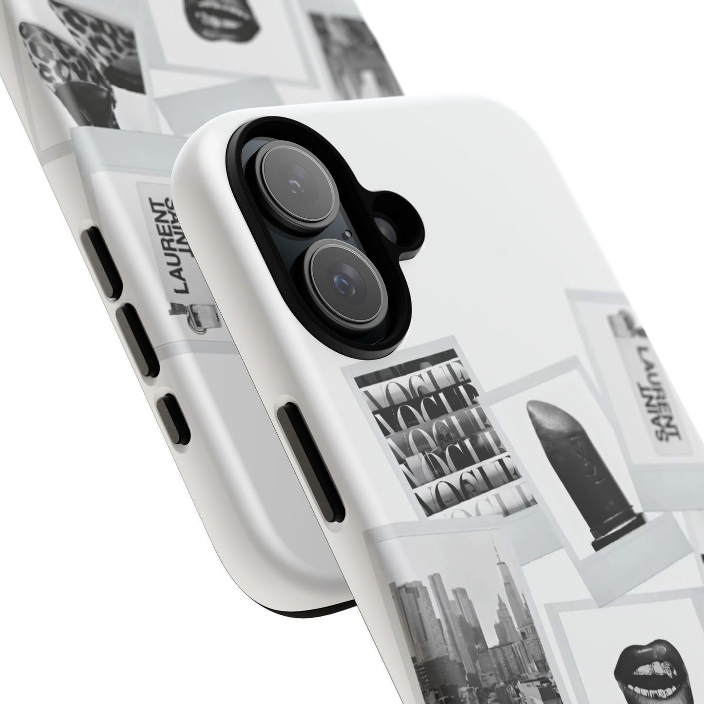 Phone Case — Black & White Polaroid Collage (City, Fashion, Lipstick)