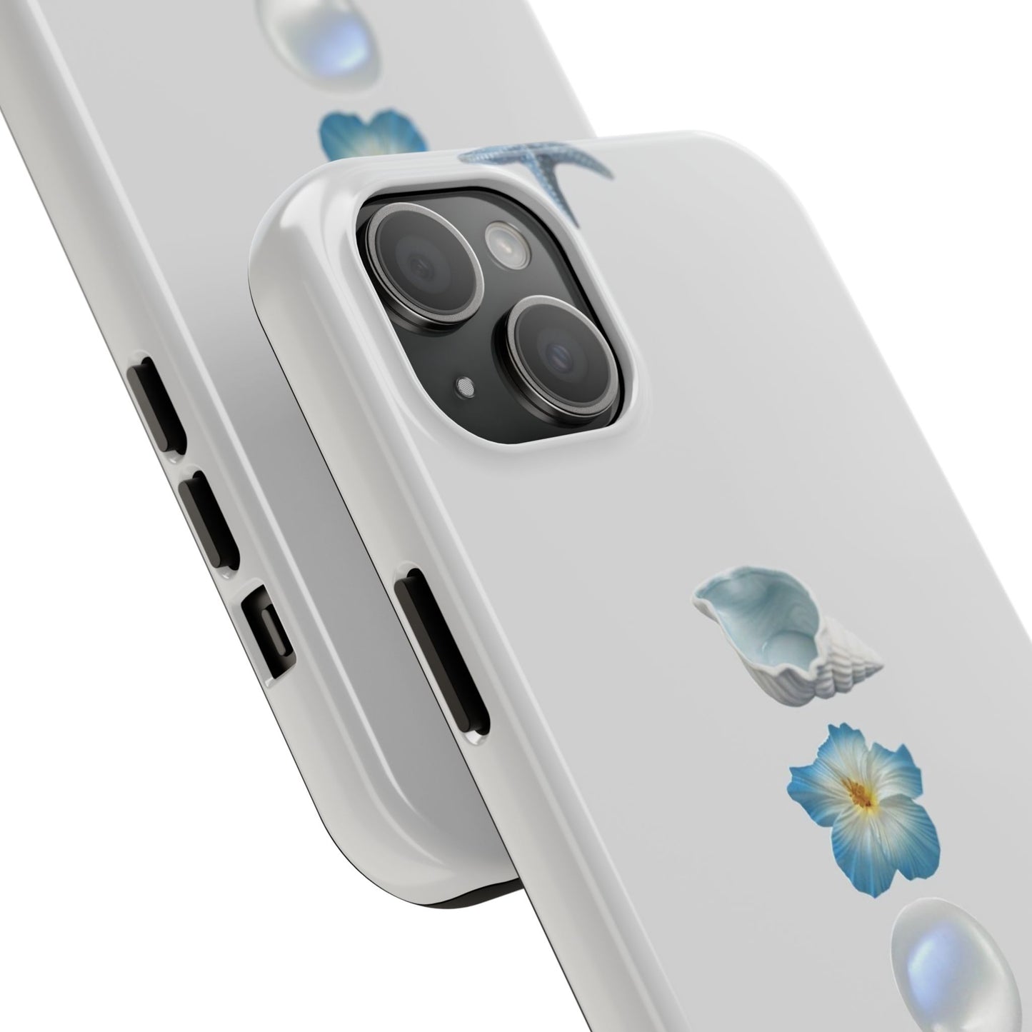 Ocean-Inspired Tough Phone Cases - Coastal Design with Shells and Pearls