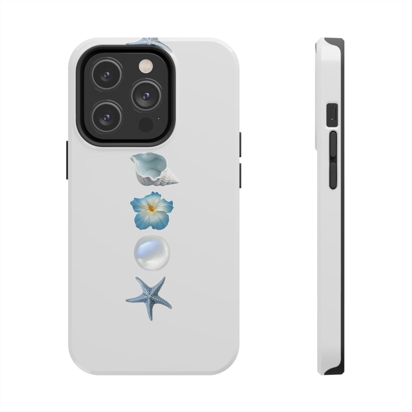 Ocean-Inspired Tough Phone Cases - Coastal Design with Shells and Pearls