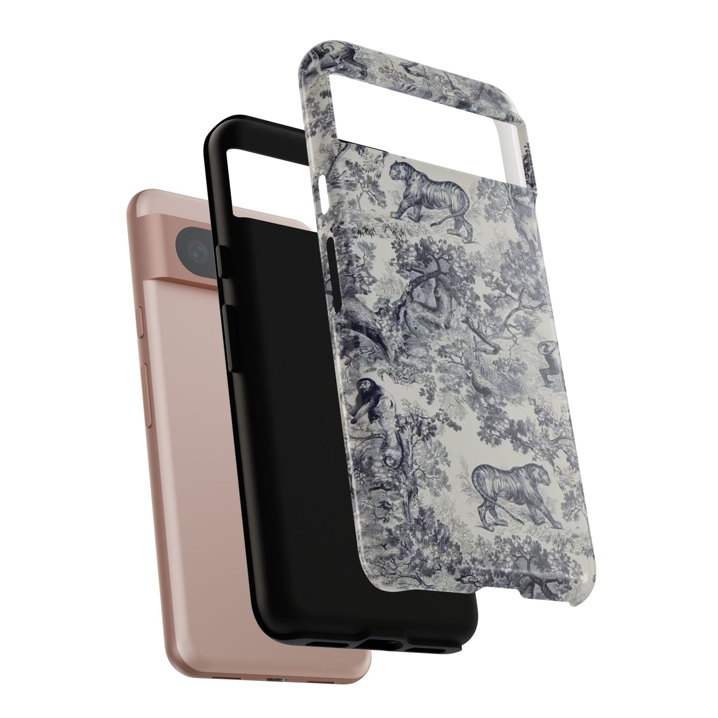 Toile Safari Phone Case — Vintage Tiger & Jungle Pattern Protective Tough Case