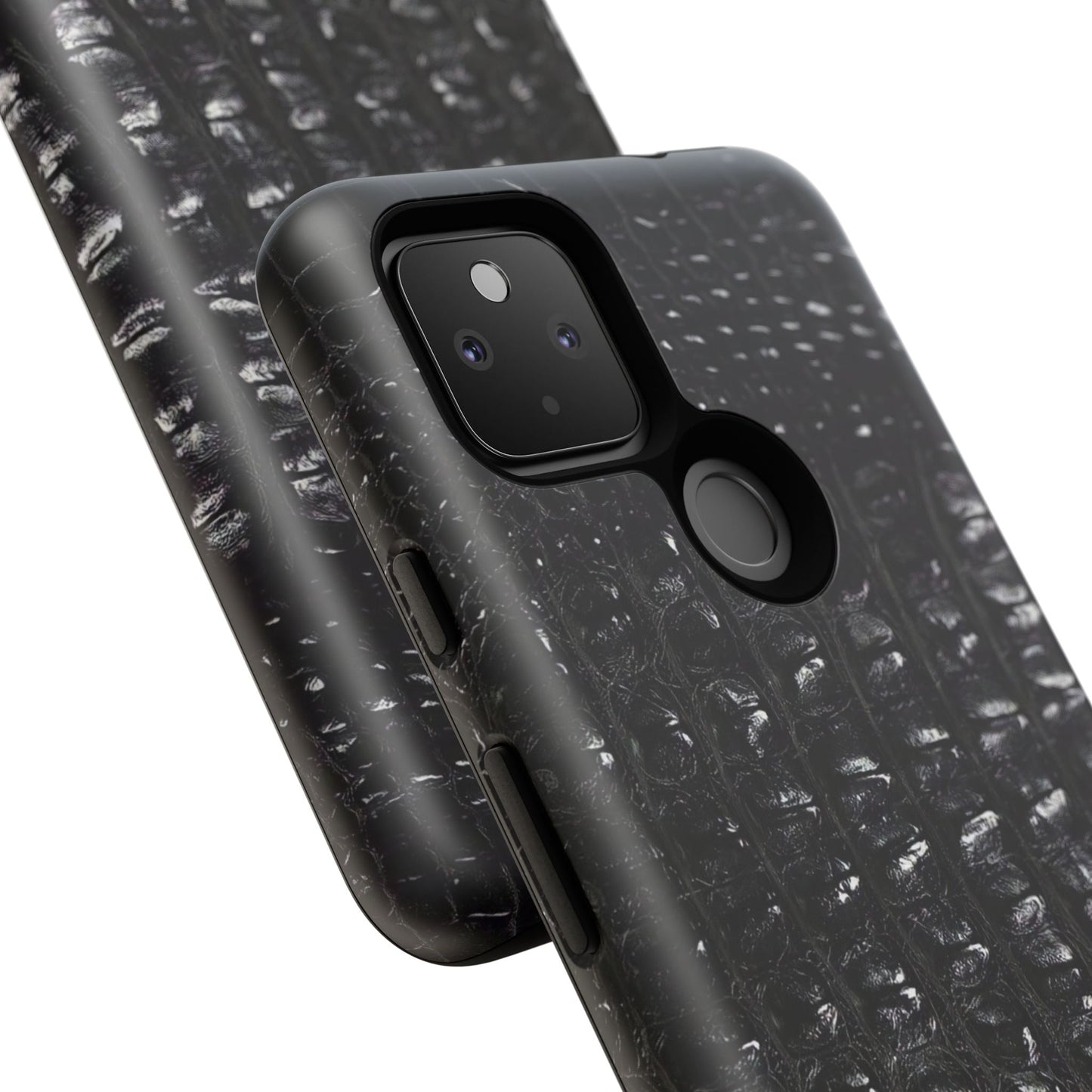 Black Croc Texture Tough Phone Case — Rugged Protective iPhone Cover