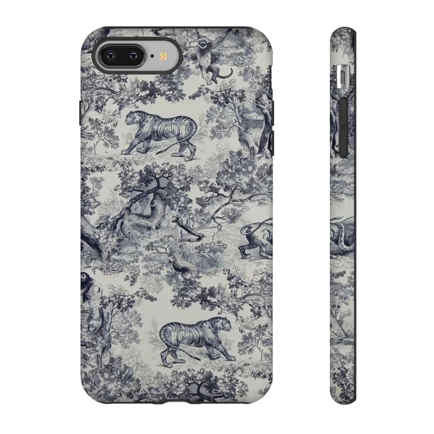 Toile Safari Phone Case — Vintage Tiger & Jungle Pattern Protective Tough Case