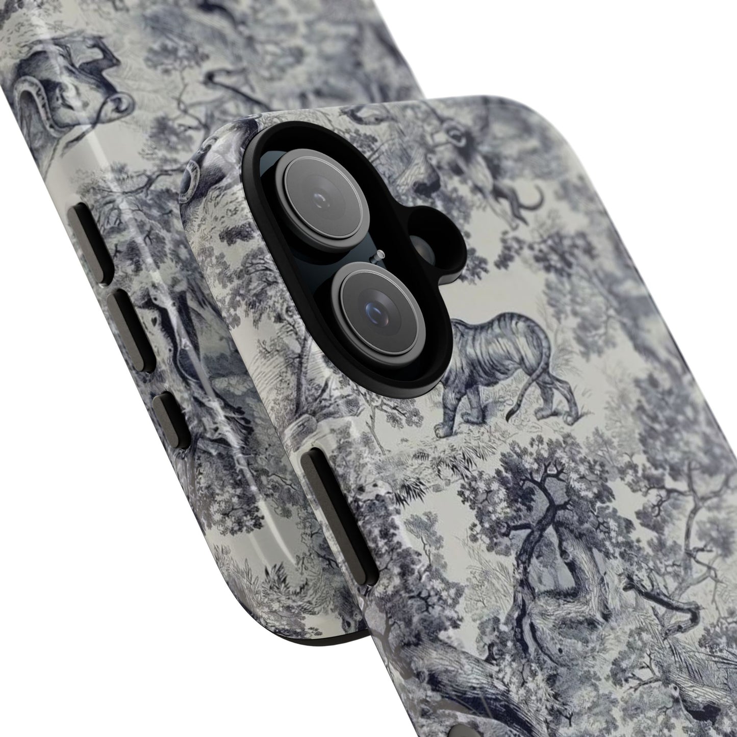 Toile Safari Phone Case — Vintage Tiger & Jungle Pattern Protective Tough Case