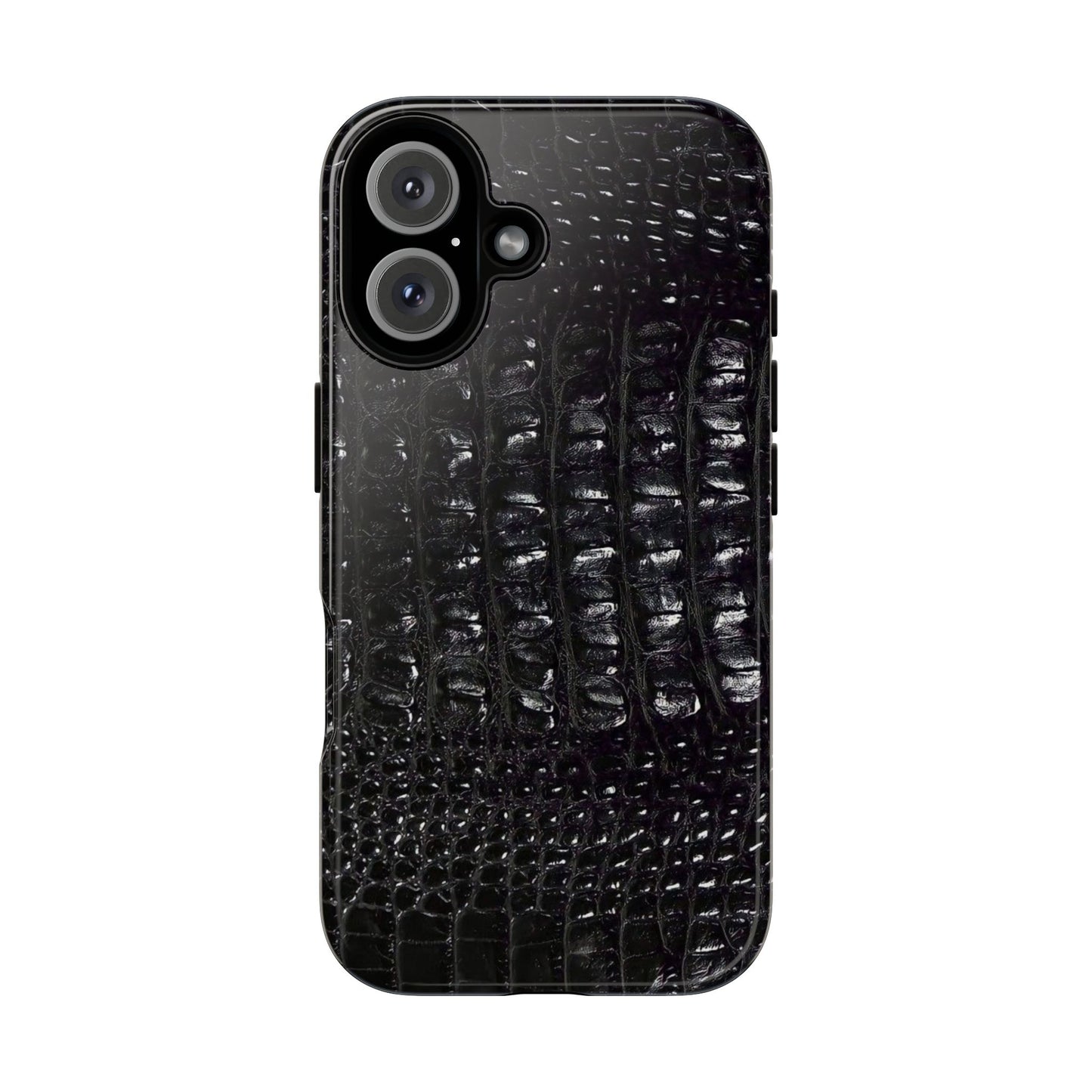 Black Croc Texture Tough Phone Case — Rugged Protective iPhone Cover
