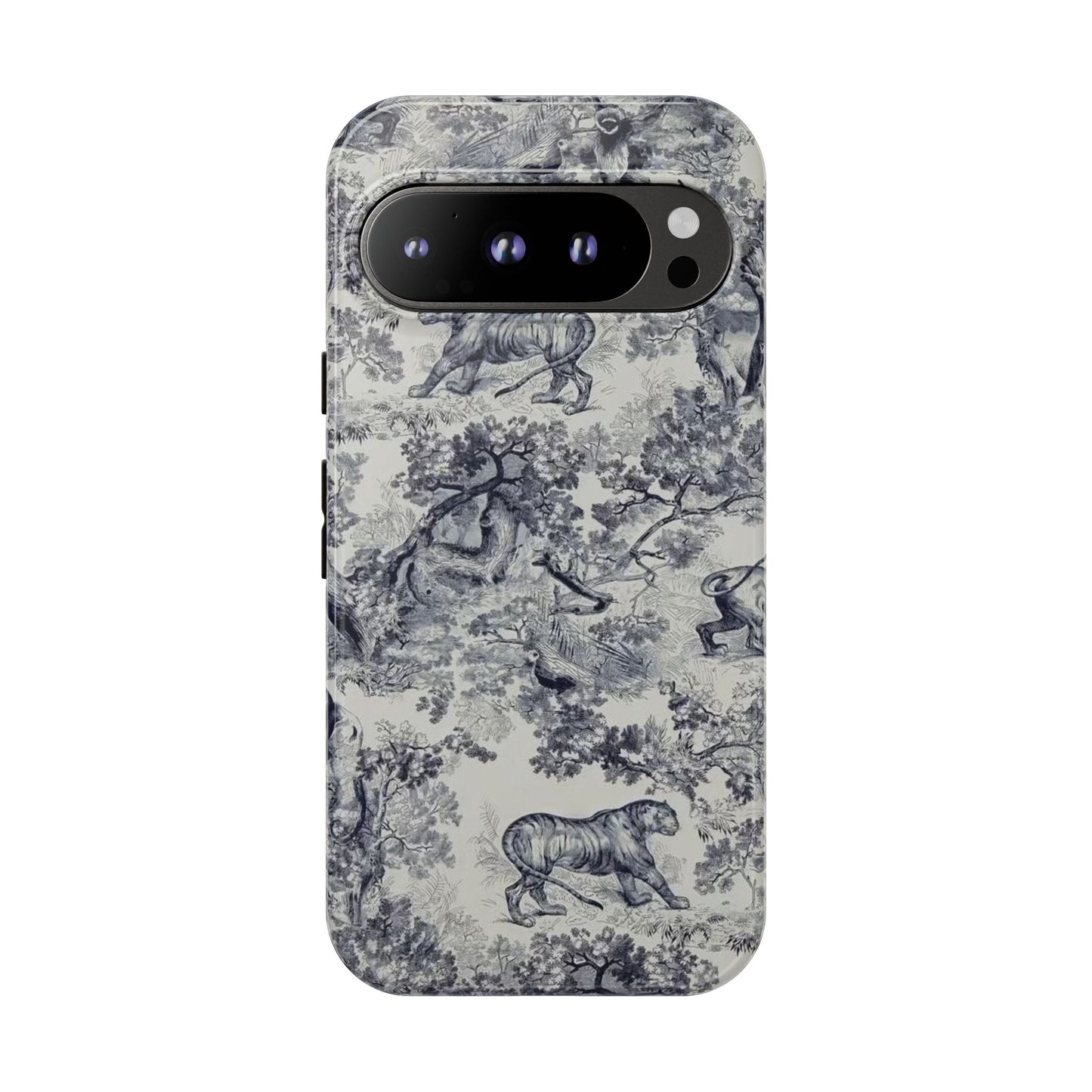 Toile Safari Phone Case — Vintage Tiger & Jungle Pattern Protective Tough Case