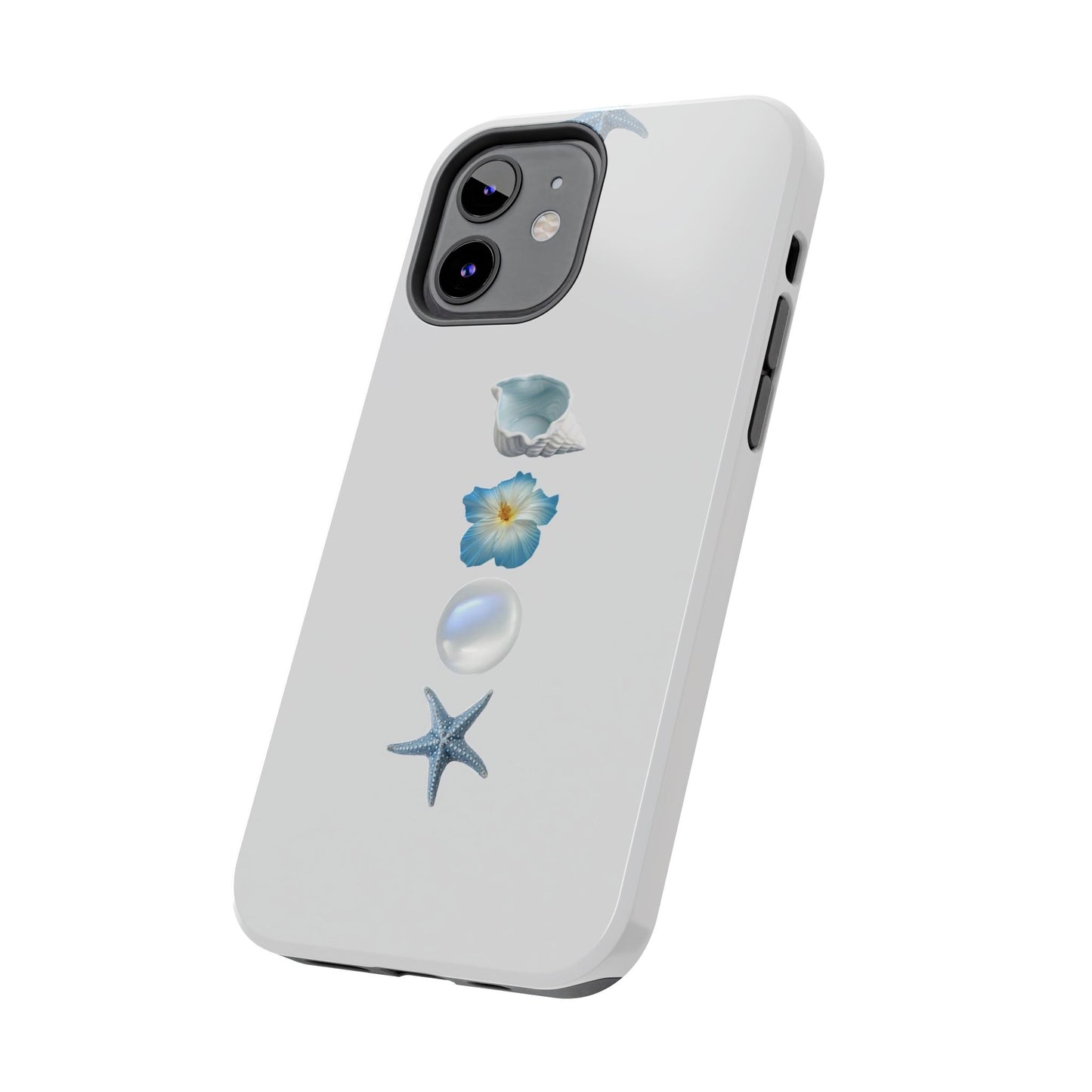 Ocean-Inspired Tough Phone Cases - Coastal Design with Shells and Pearls