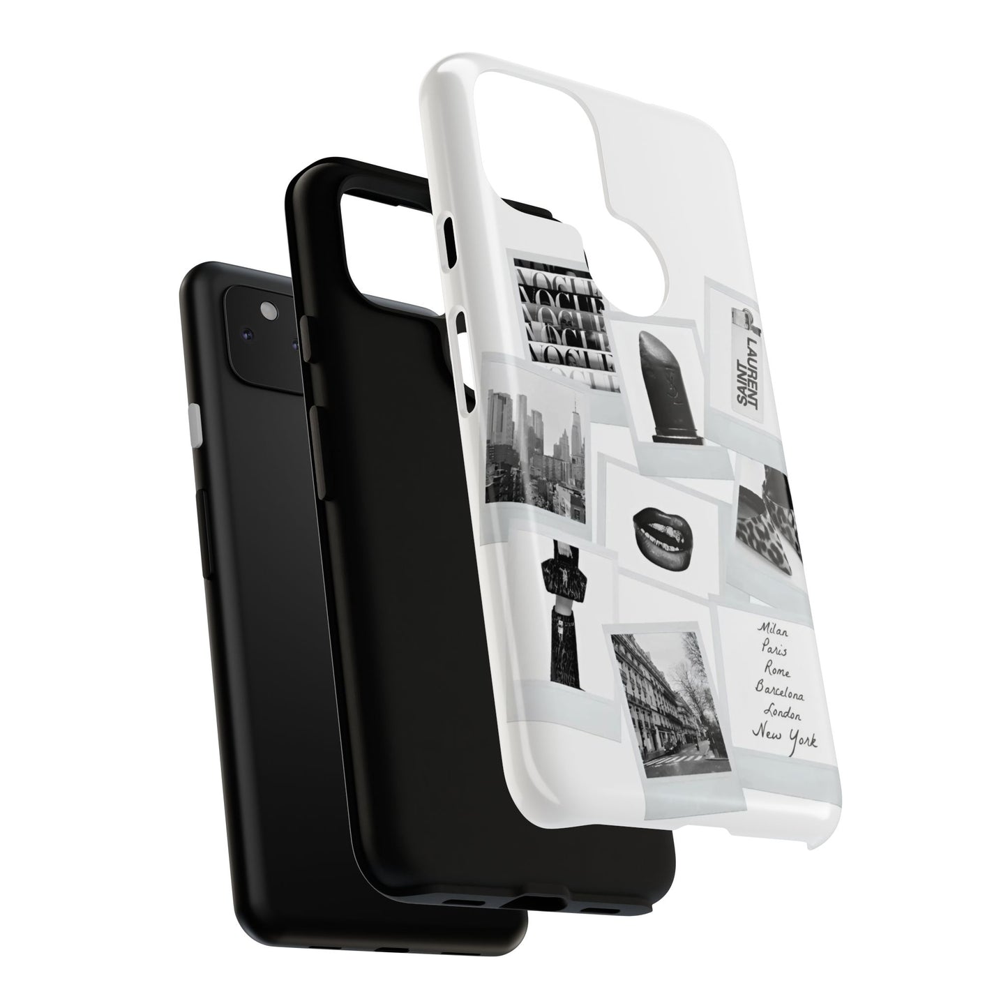 Phone Case — Black & White Polaroid Collage (City, Fashion, Lipstick)
