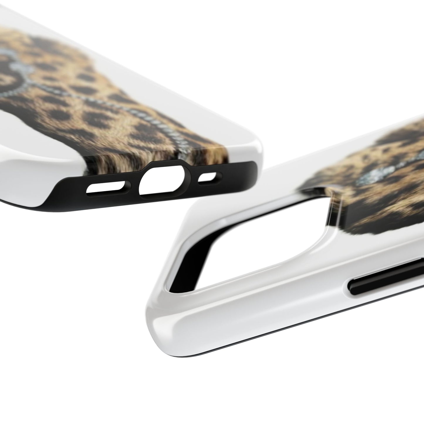 Stylish Leopard Print Tough Phone Case with Diamond Accessories