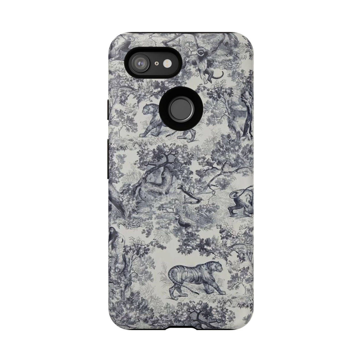 Toile Safari Phone Case — Vintage Tiger & Jungle Pattern Protective Tough Case