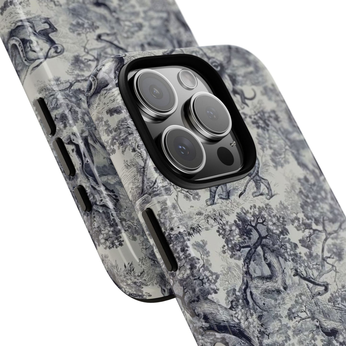 Toile Safari Phone Case — Vintage Tiger & Jungle Pattern Protective Tough Case