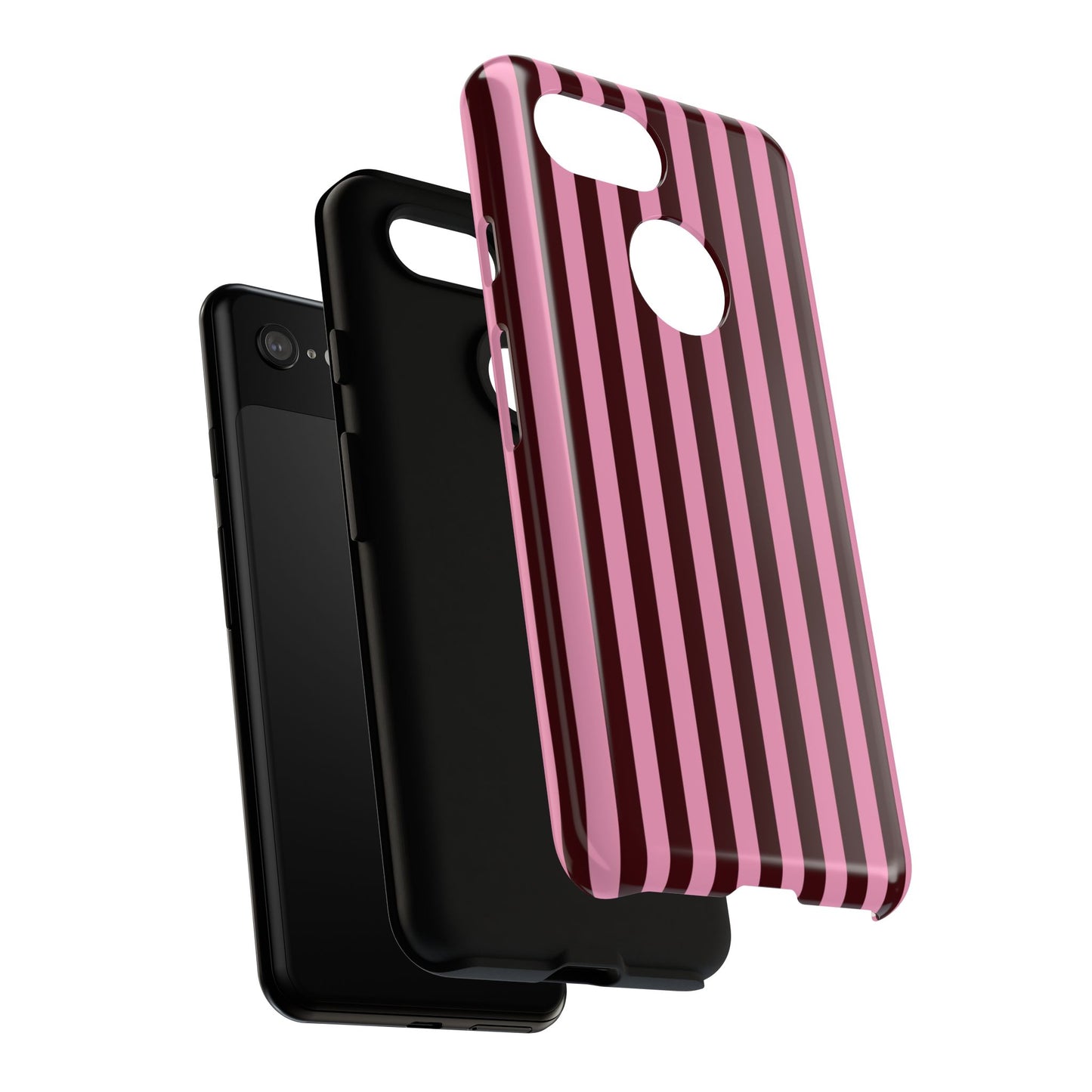 Striped Pink & Burgundy Tough Phone Case — Durable Vertical Stripe Protection