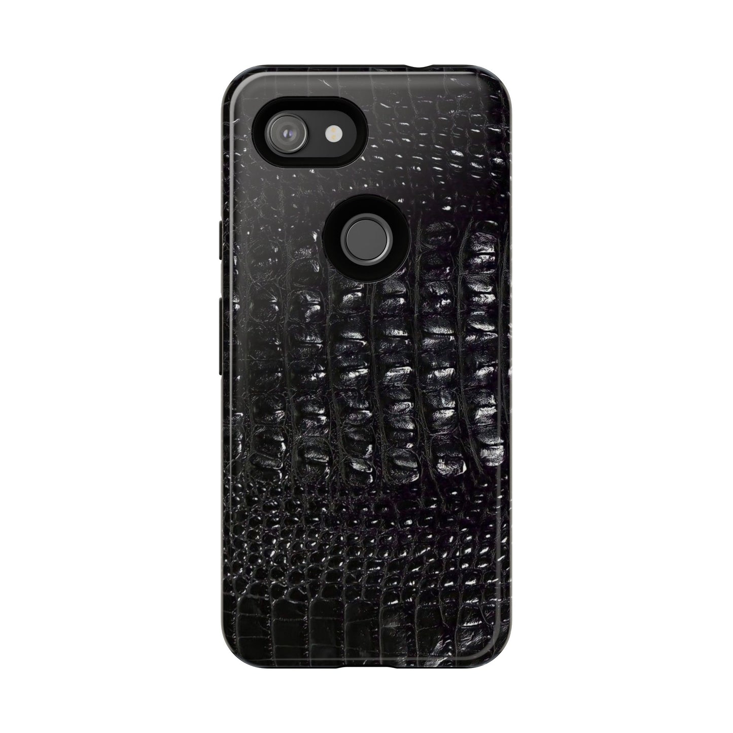 Black Croc Texture Tough Phone Case — Rugged Protective iPhone Cover