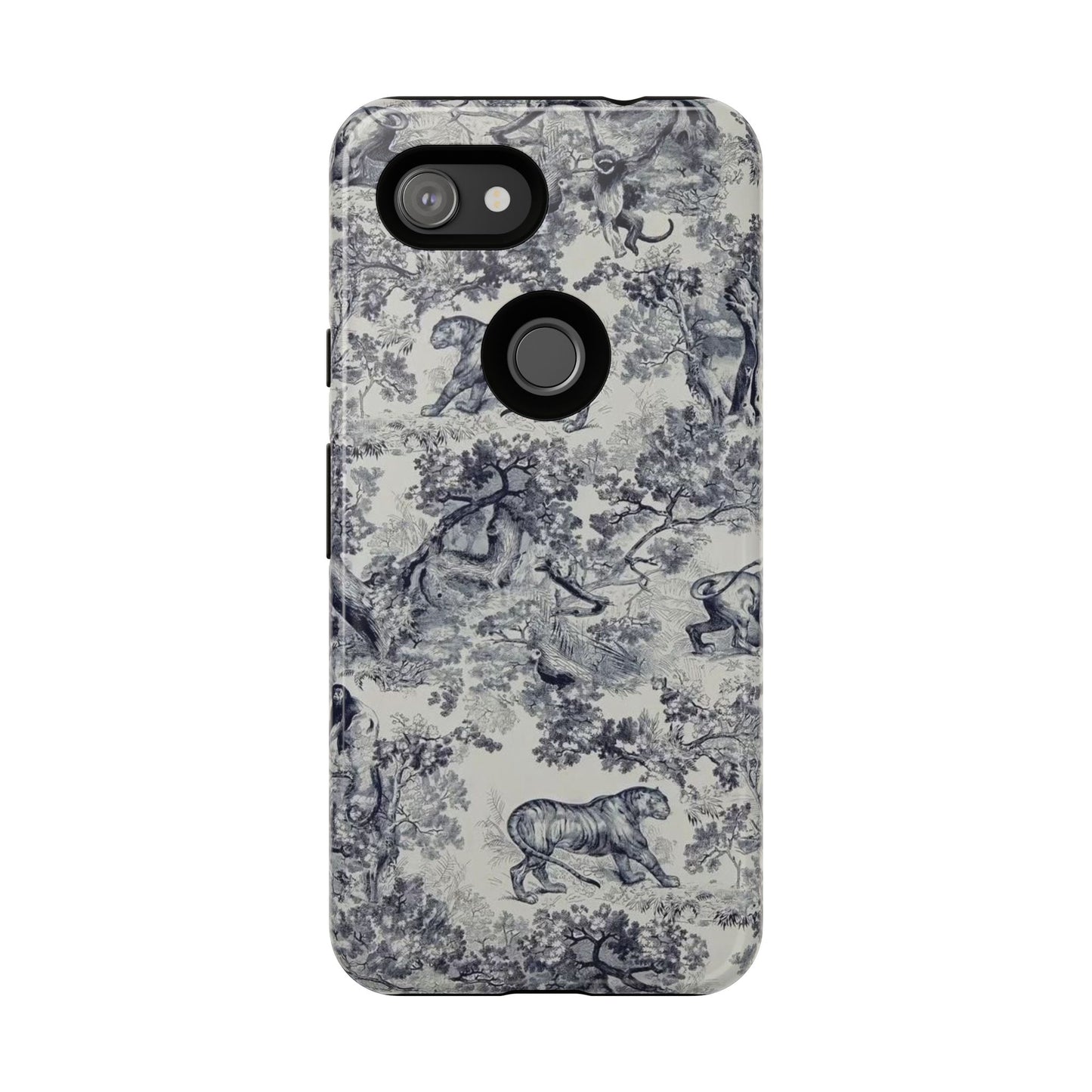 Toile Safari Phone Case — Vintage Tiger & Jungle Pattern Protective Tough Case