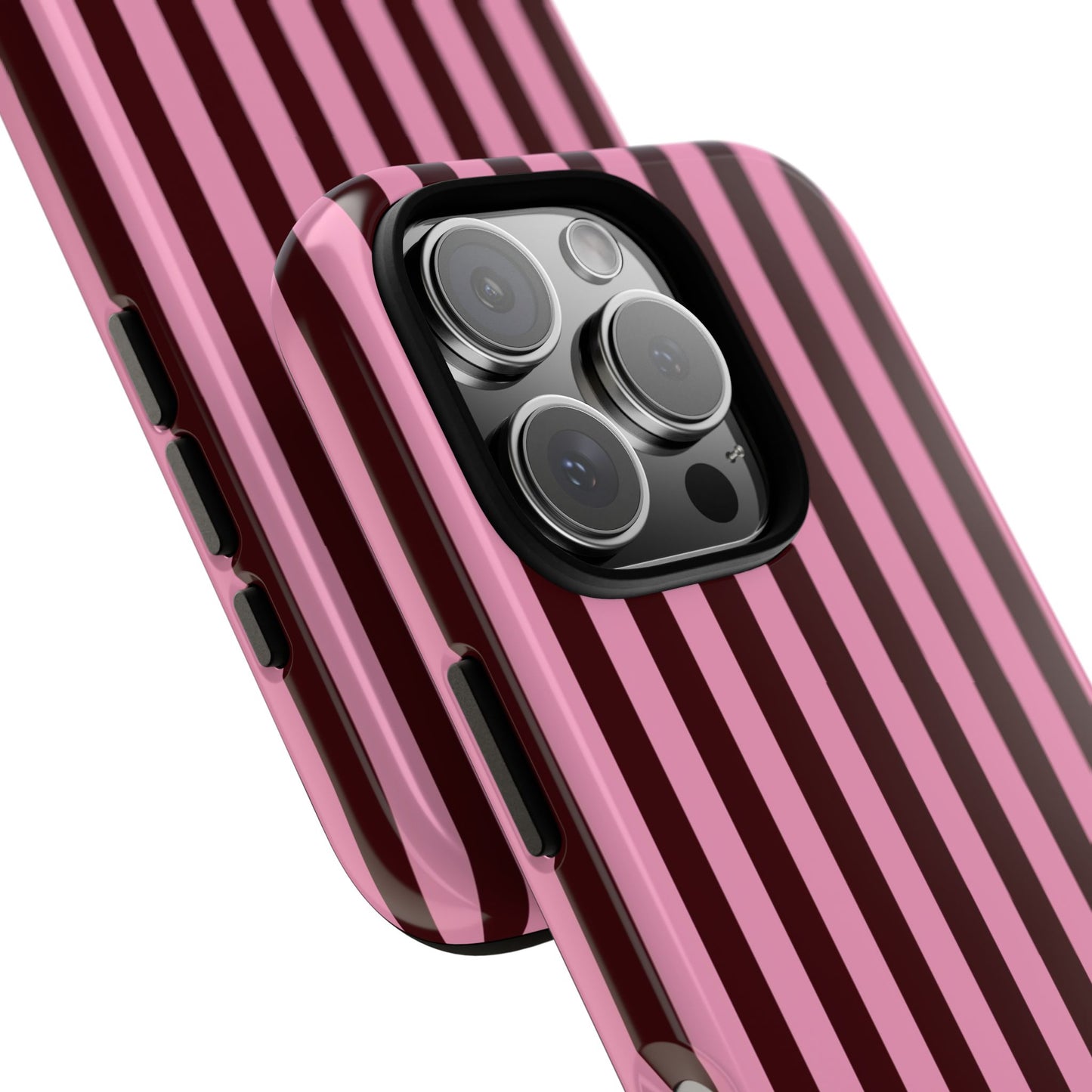 Striped Pink & Burgundy Tough Phone Case — Durable Vertical Stripe Protection