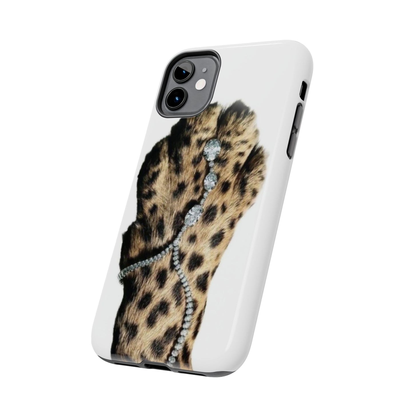 Stylish Leopard Print Tough Phone Case with Diamond Accessories