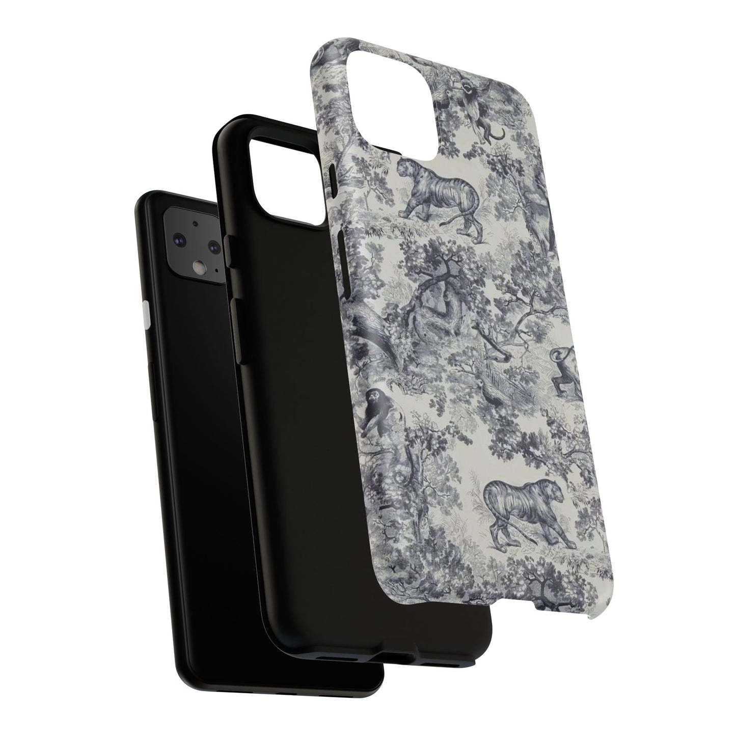 Toile Safari Phone Case — Vintage Tiger & Jungle Pattern Protective Tough Case