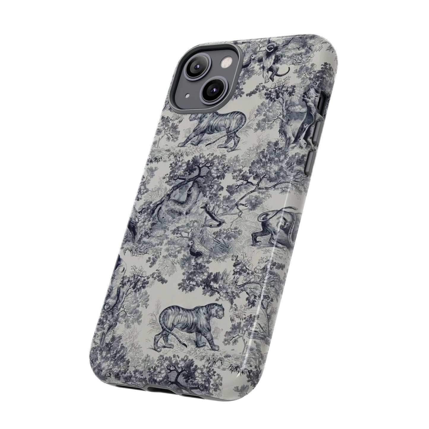 Toile Safari Phone Case — Vintage Tiger & Jungle Pattern Protective Tough Case