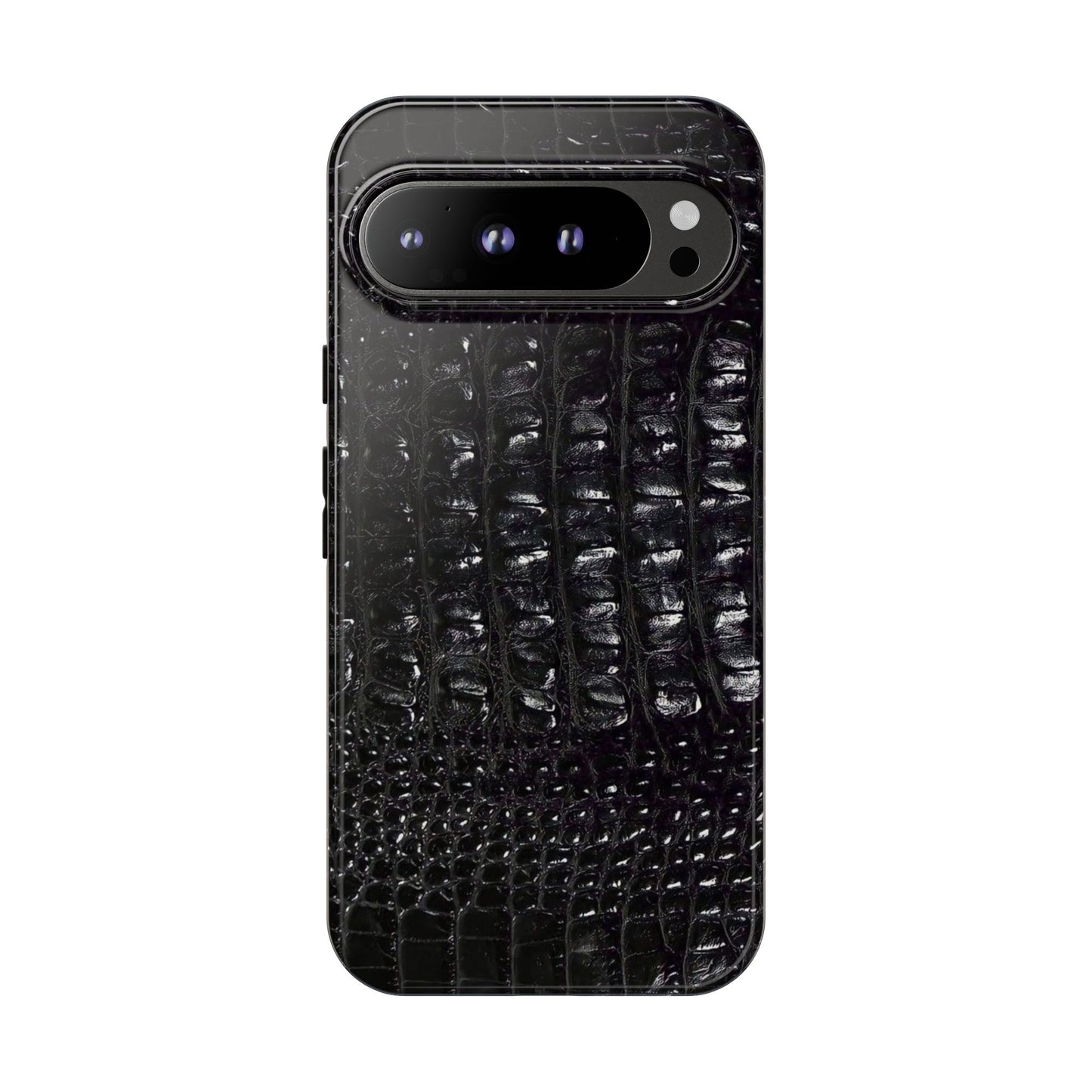Black Croc Texture Tough Phone Case — Rugged Protective iPhone Cover