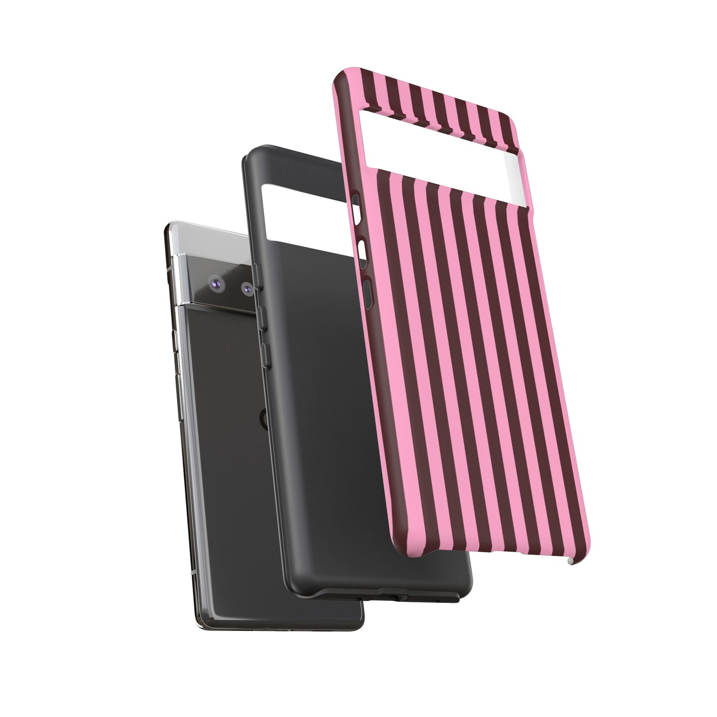 Striped Pink & Burgundy Tough Phone Case — Durable Vertical Stripe Protection