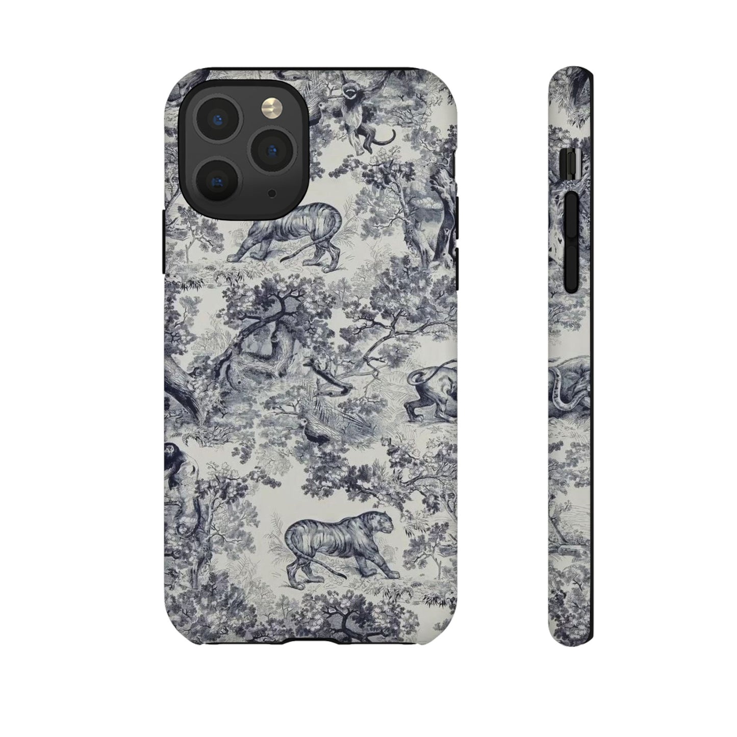 Toile Safari Phone Case — Vintage Tiger & Jungle Pattern Protective Tough Case