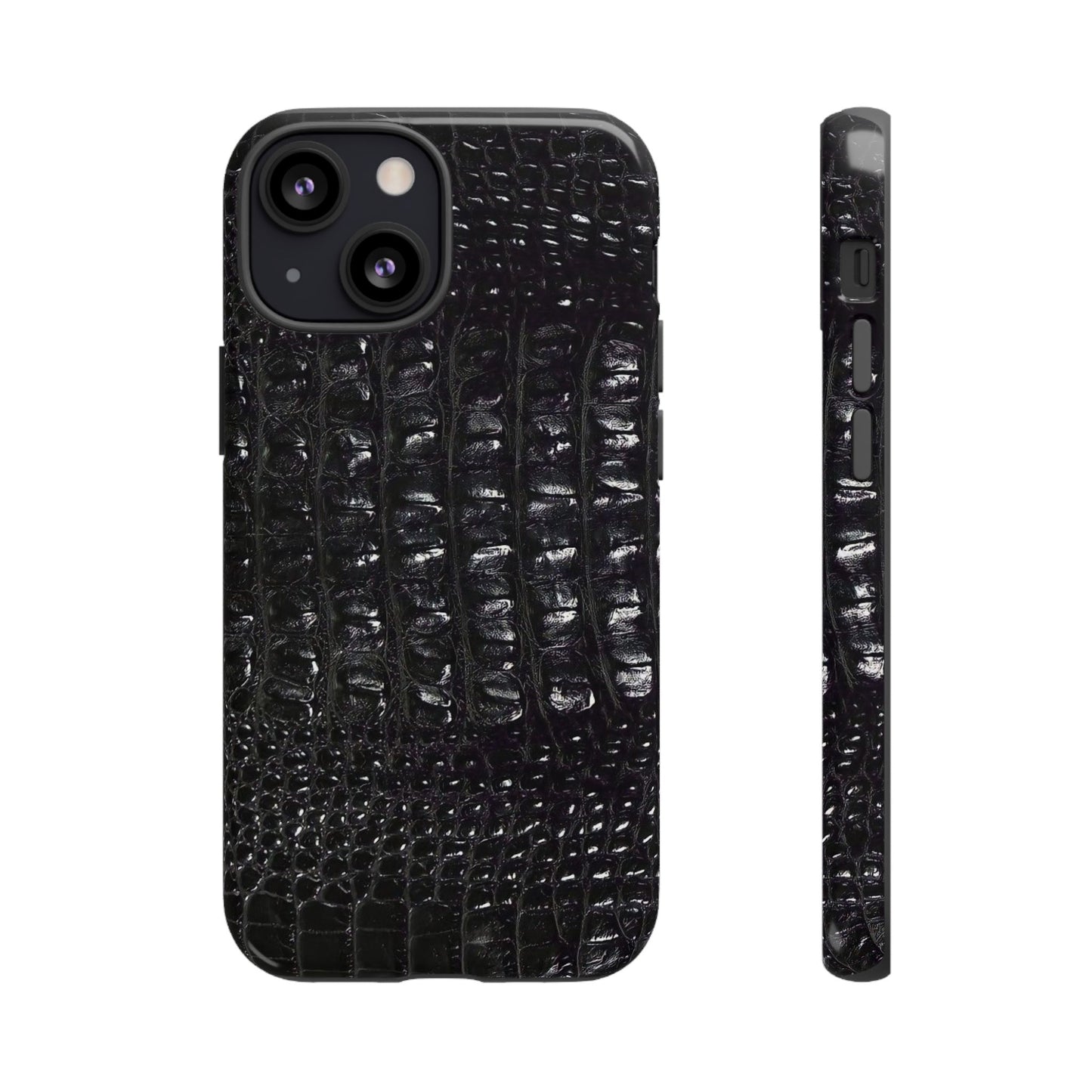 Black Croc Texture Tough Phone Case — Rugged Protective iPhone Cover