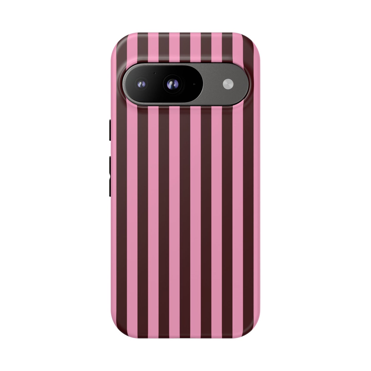 Striped Pink & Burgundy Tough Phone Case — Durable Vertical Stripe Protection