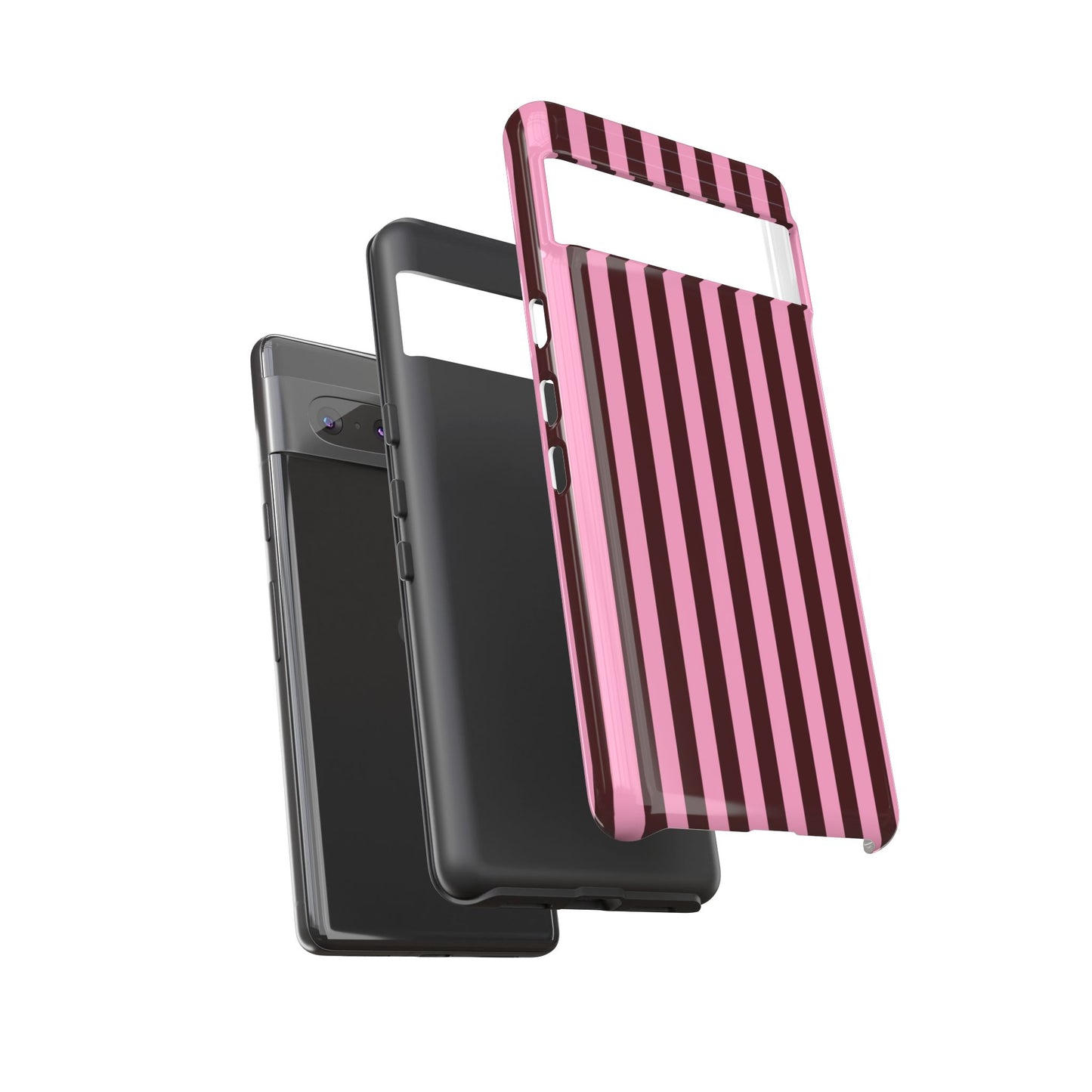Striped Pink & Burgundy Tough Phone Case — Durable Vertical Stripe Protection