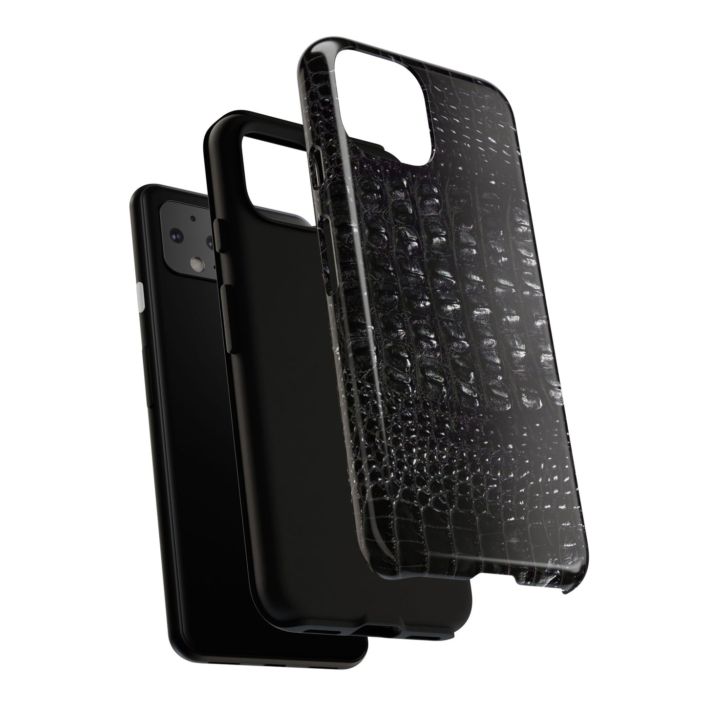 Black Croc Texture Tough Phone Case — Rugged Protective iPhone Cover