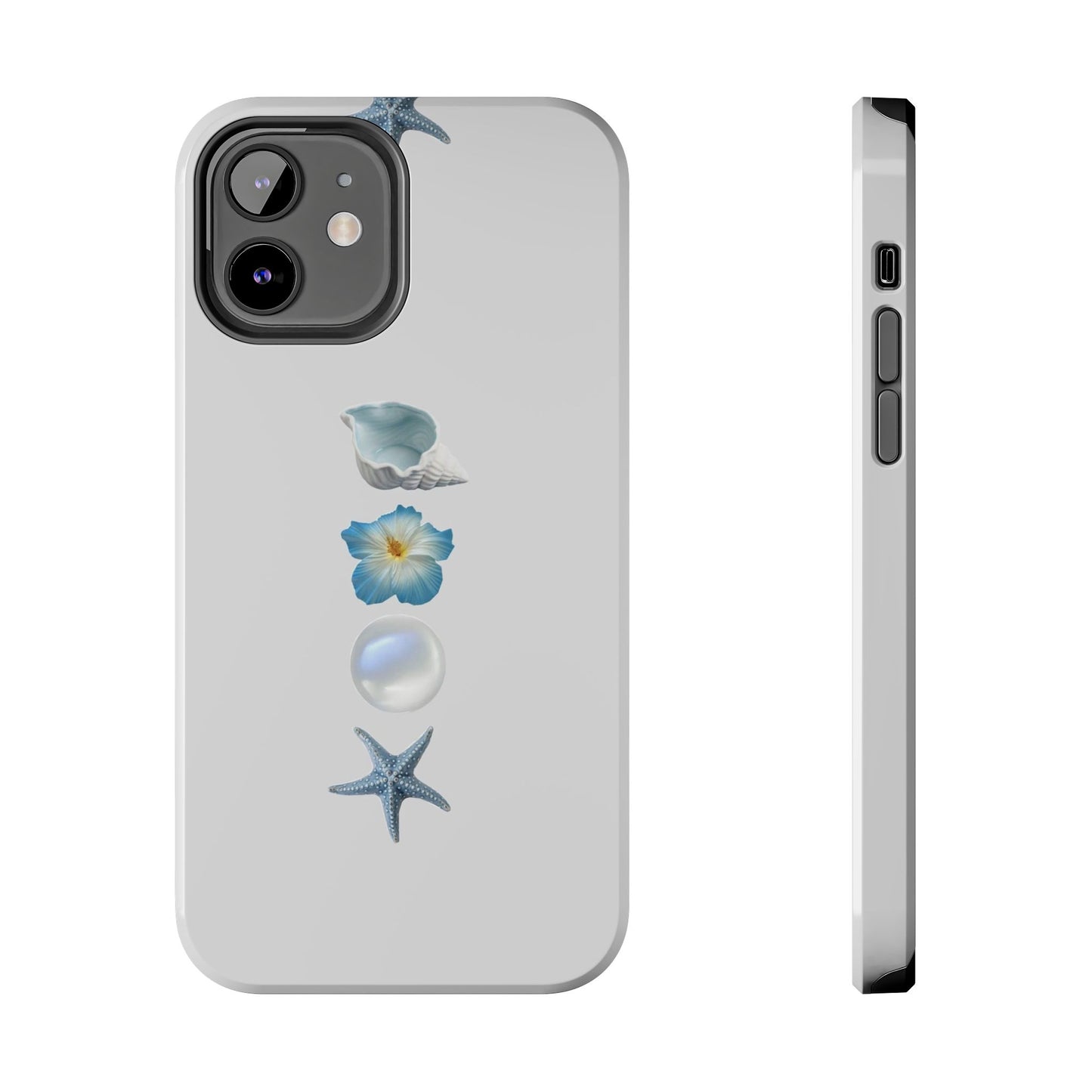 Ocean-Inspired Tough Phone Cases - Coastal Design with Shells and Pearls