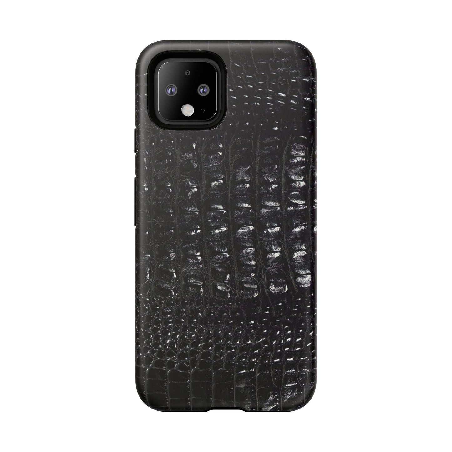 Black Croc Texture Tough Phone Case — Rugged Protective iPhone Cover