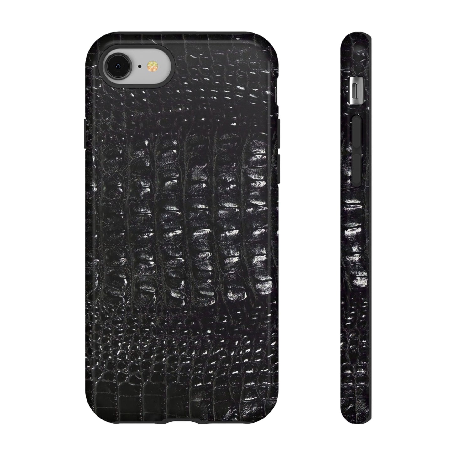 Black Croc Texture Tough Phone Case — Rugged Protective iPhone Cover